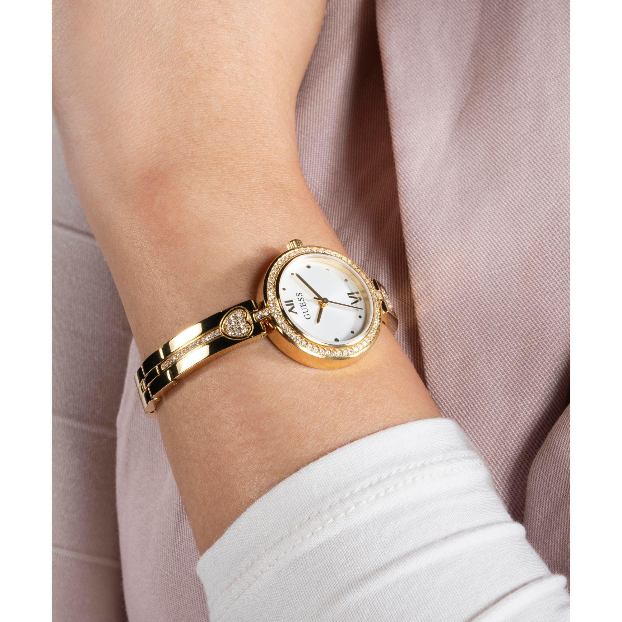 GUESS Ladies Gold Tone Analog Stainless Steel White Dial Watch GW0655L2