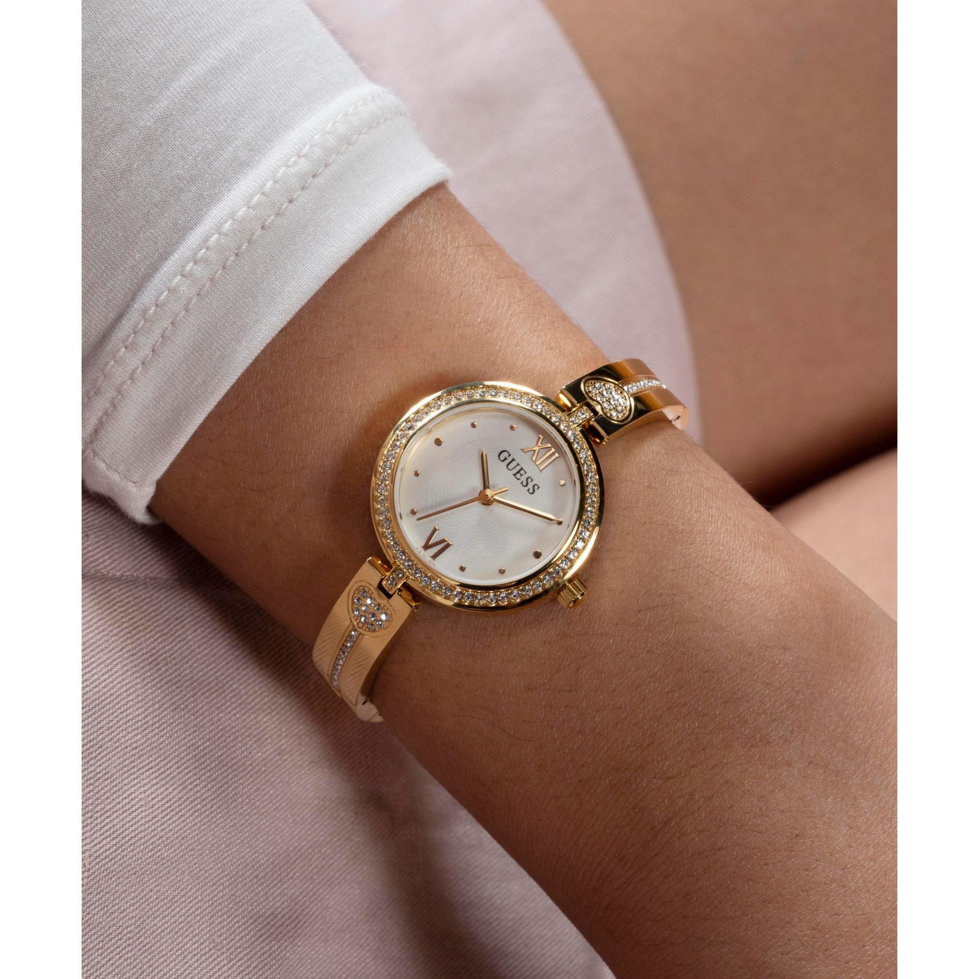 GUESS Ladies Gold Tone Analog Stainless Steel White Dial Watch GW0655L2
