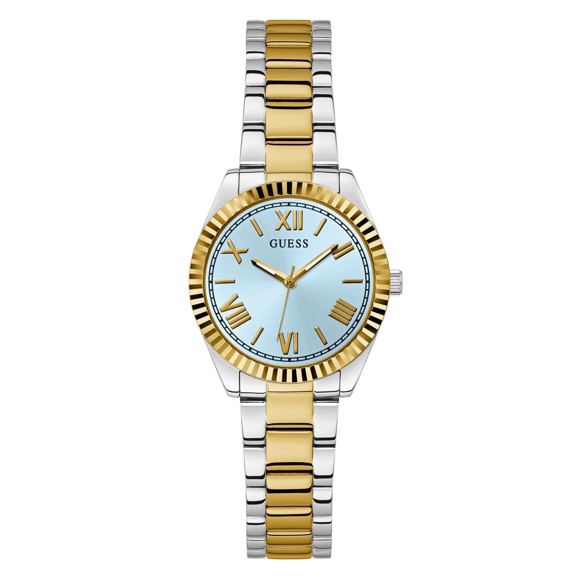 GUESS Ladies 2-Tone Analog Blue Dial Watch with Crystal Accents GW0687L4