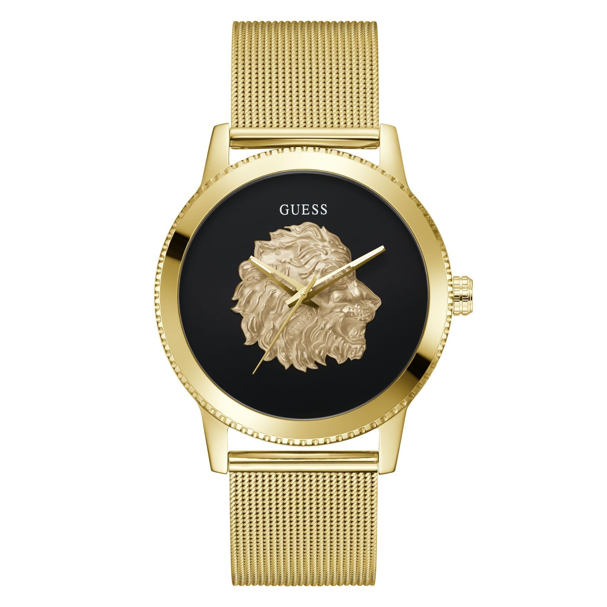 GUESS Gold Tone Analog Black Dial Men's Watch GW0702G1