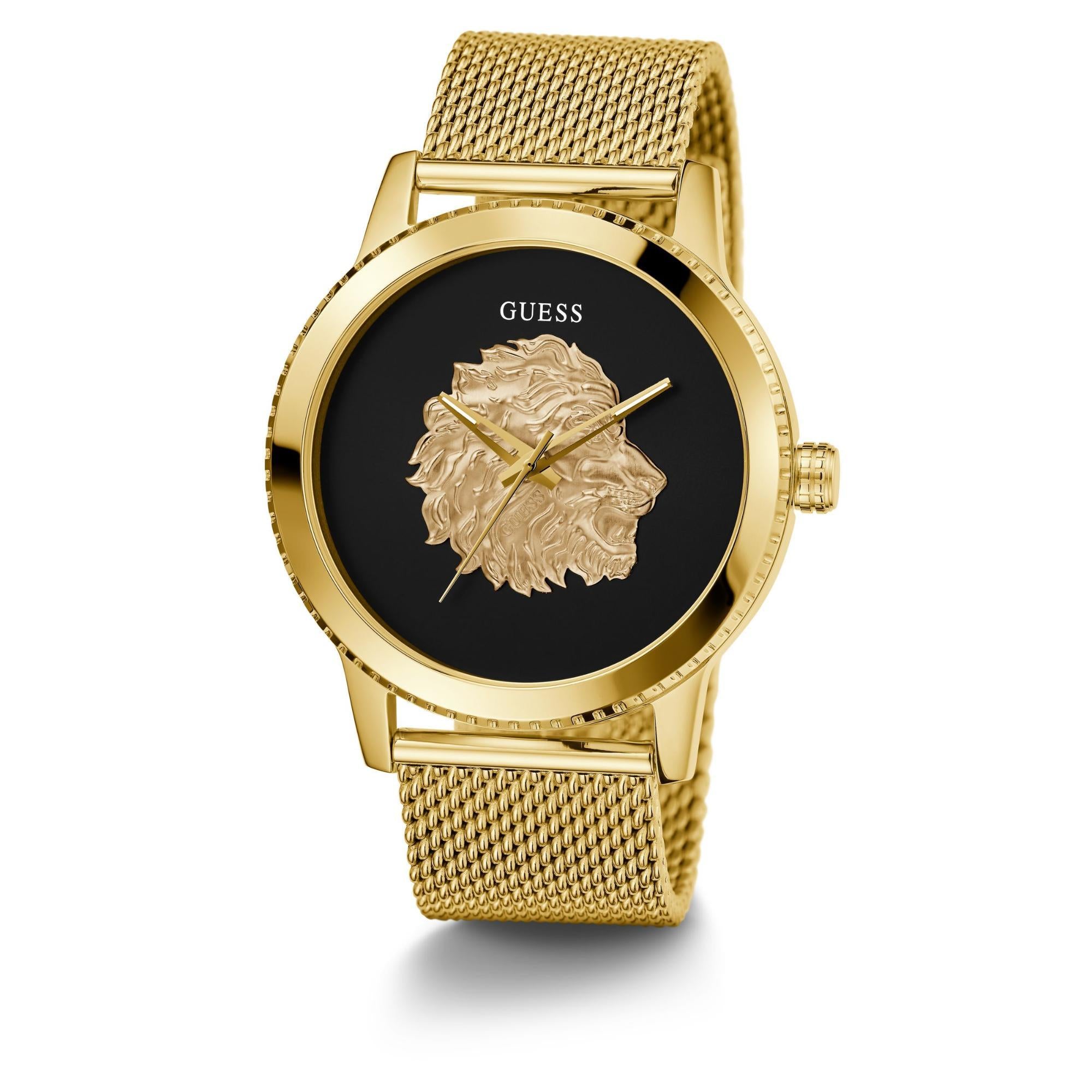 GUESS Gold Tone Analog Black Dial Men's Watch GW0702G1