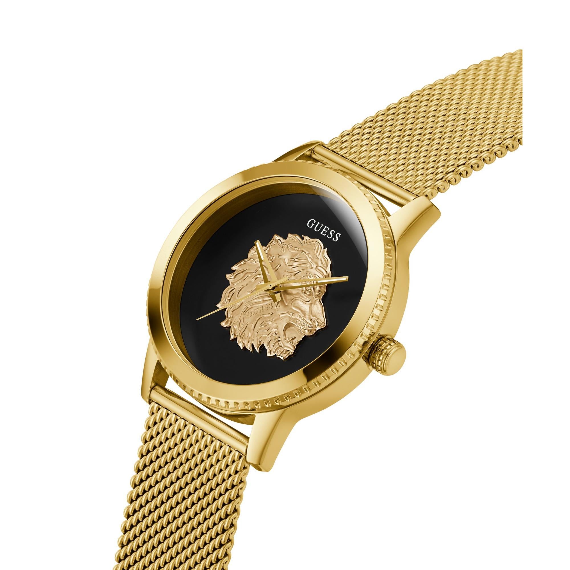 GUESS Gold Tone Analog Black Dial Men's Watch GW0702G1