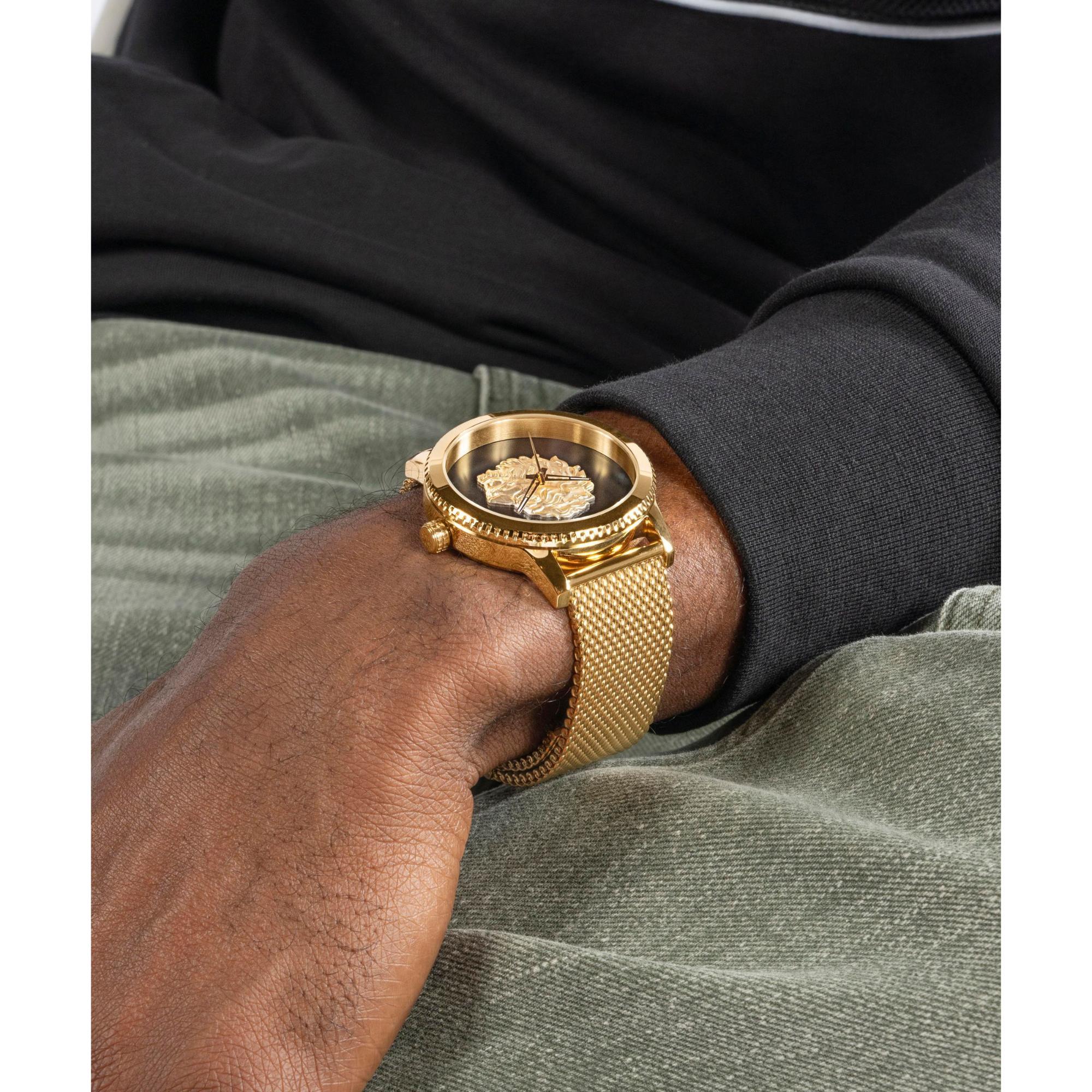 GUESS Gold Tone Analog Black Dial Men's Watch GW0702G1