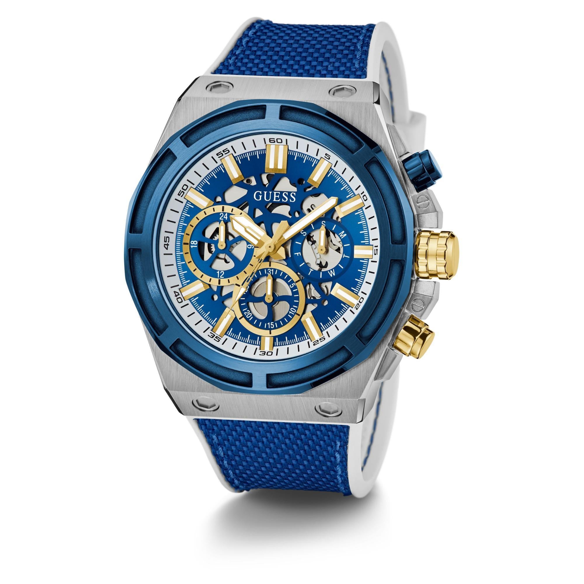 GUESS Multi-Function Chronograph Blue Dial Silicone Strap Men's Watch GW0713G1