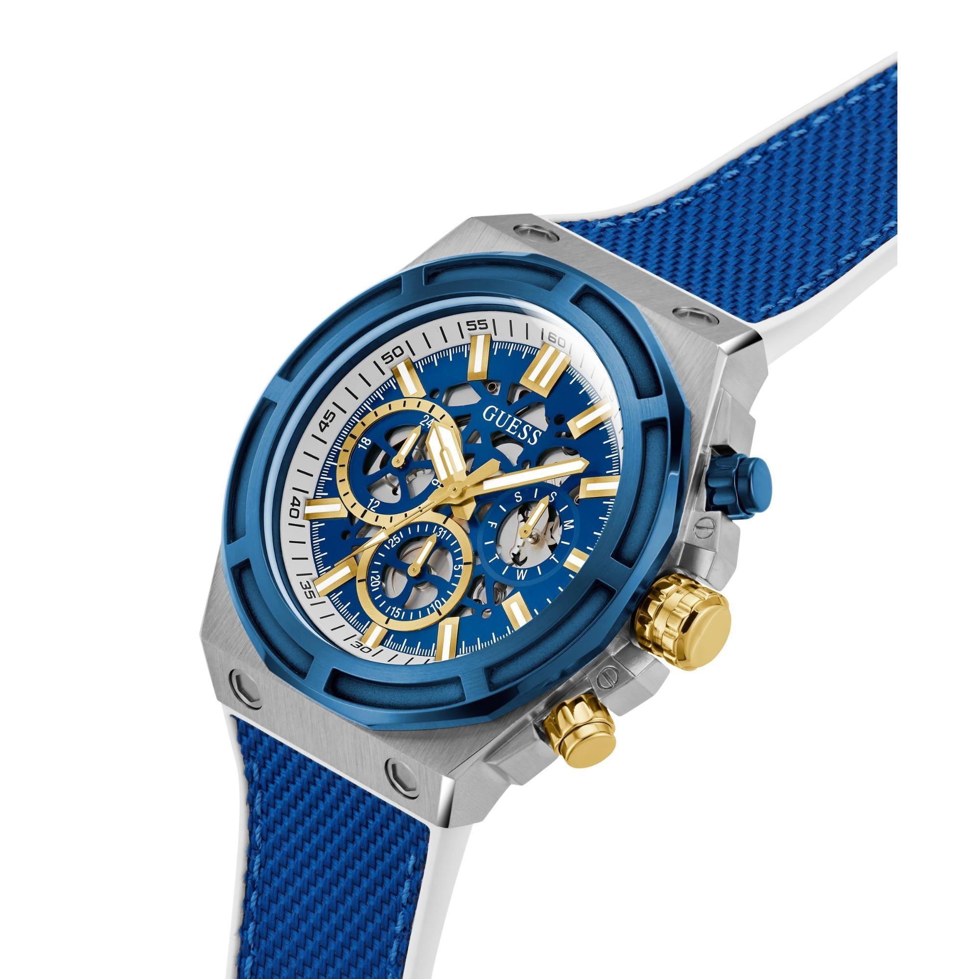 GUESS Multi-Function Chronograph Blue Dial Silicone Strap Men's Watch GW0713G1