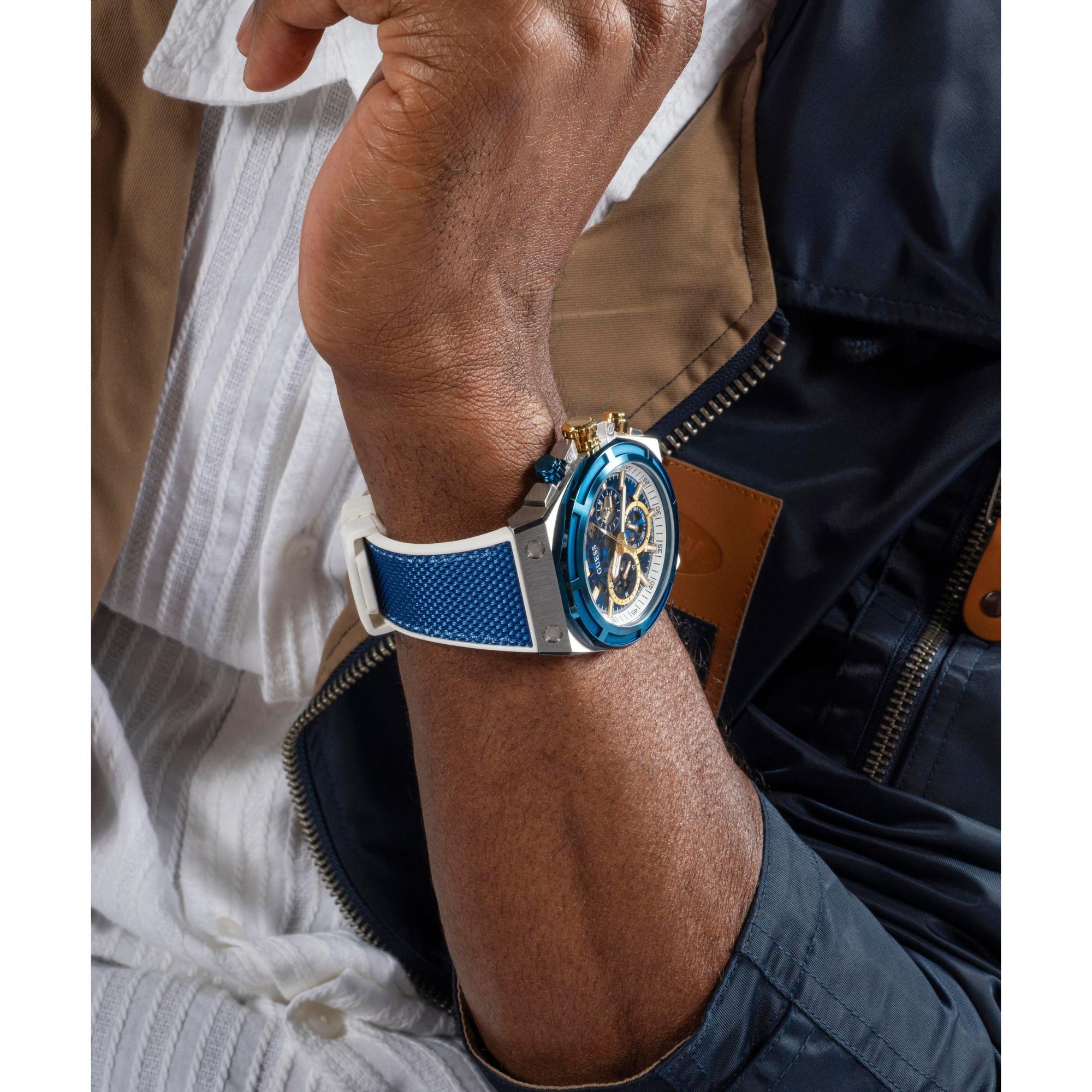 GUESS Multi-Function Chronograph Blue Dial Silicone Strap Men's Watch GW0713G1