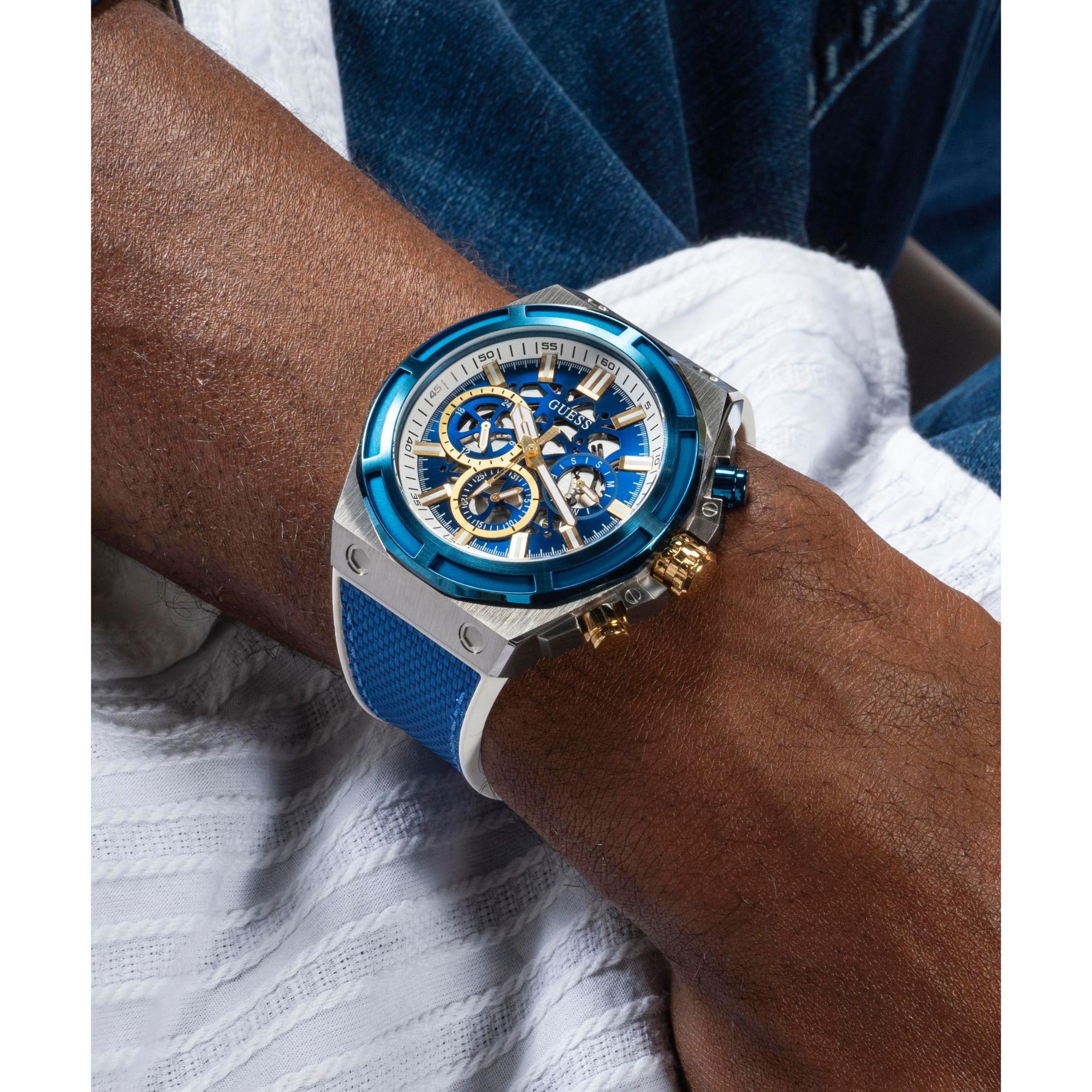 GUESS Multi-Function Chronograph Blue Dial Silicone Strap Men's Watch GW0713G1