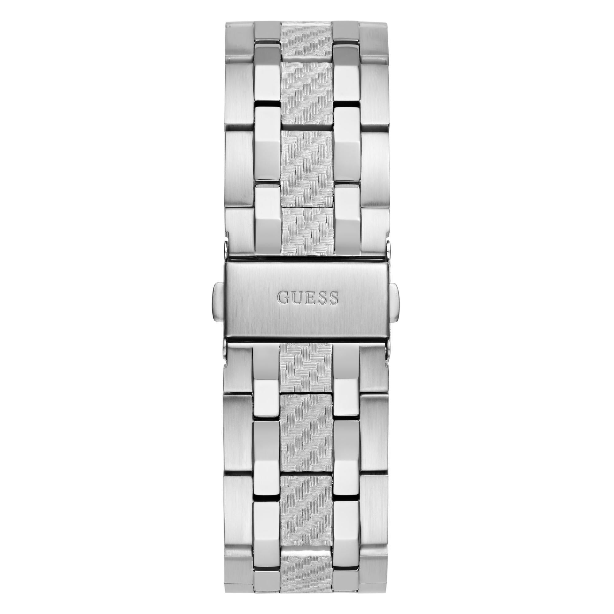 GUESS Silver Tone Multi-Function Black Dial Steel Strap Men's Watch GW0714G1