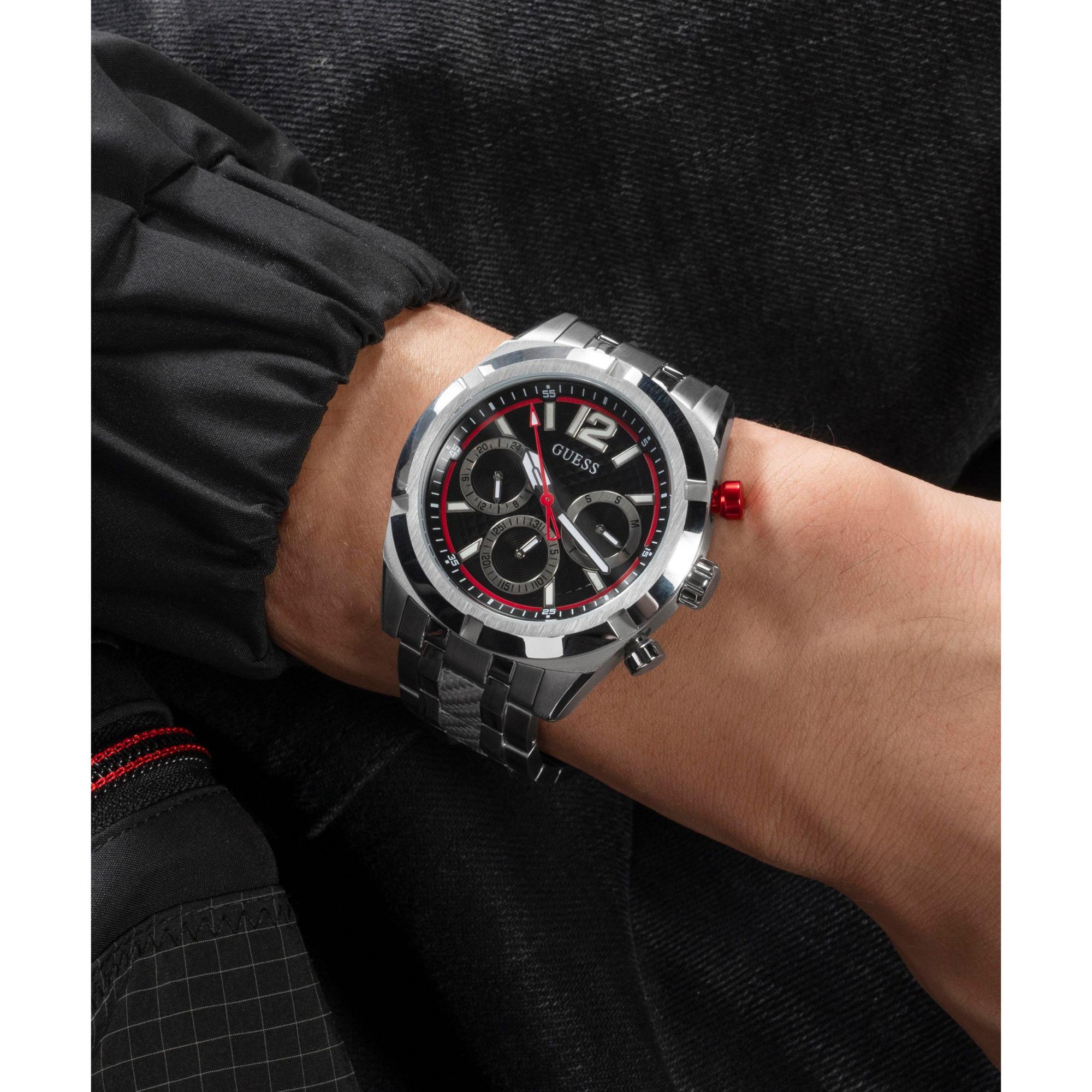 GUESS Silver Tone Multi-Function Black Dial with Chronograph Men's Watch GW0714G1