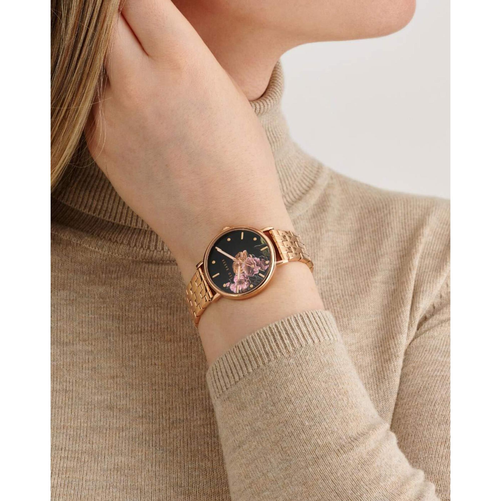 Ted Baker Phylipa Multifunction Rose Gold-Tone Stainless Steel Black Dial Ladies Watch BKPPHF306