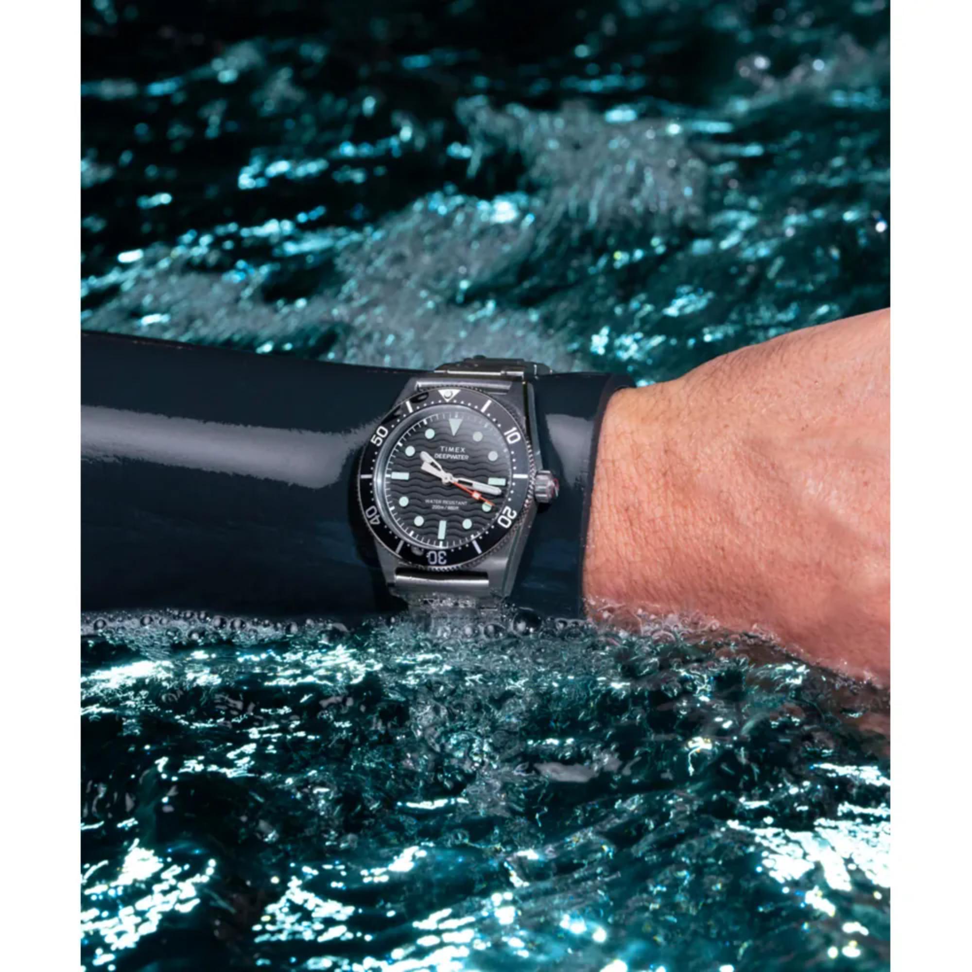 Timex Deep Water Black Dial Stainless Steel Strap Men’s Watch TW2W95200
