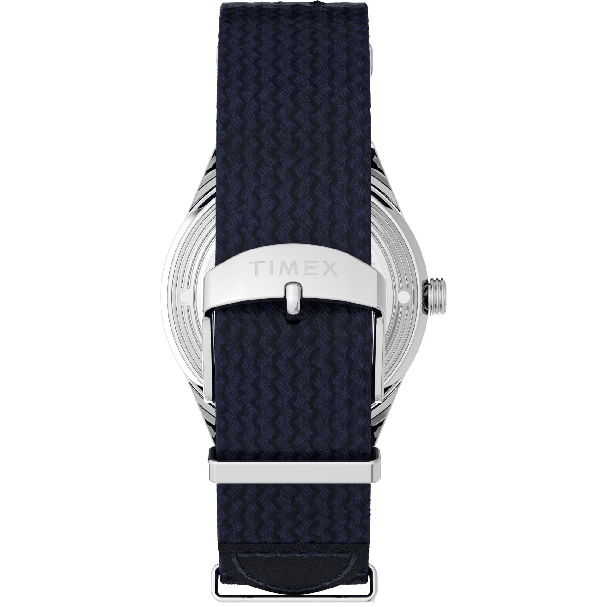 Timex Marlin Jet Automatic Stainless Steel Case Silver White Dial Navy Woven Fabric Strap Men’s Watch TW2V72300