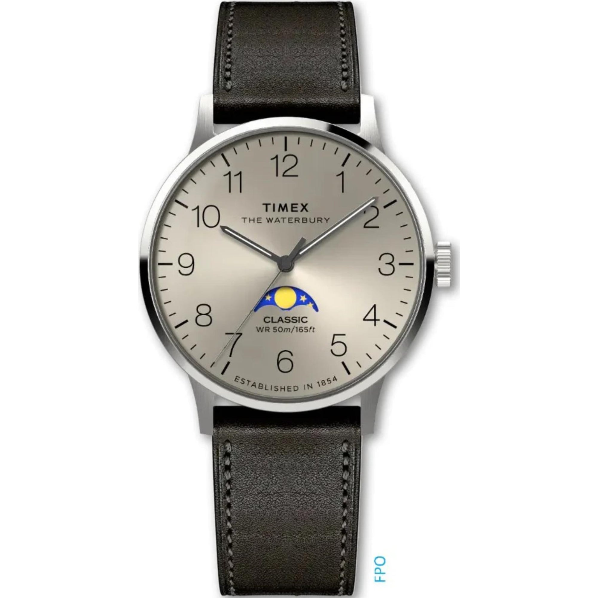 Timex Waterbury Classic Moon Phase Champagne Dial Leather Strap Men’s Watch TW2W75500