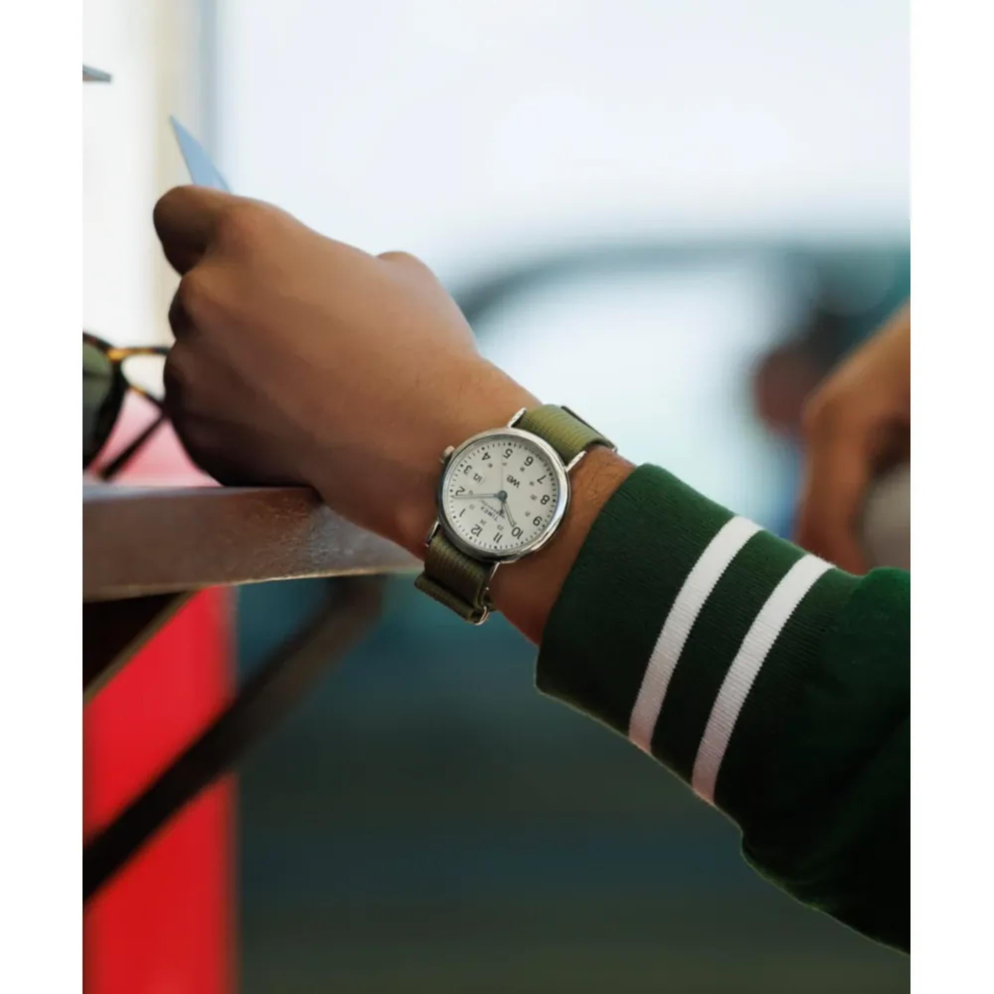 Timex Weekender White Dial Green Fabric Strap Men’s Watch TW2W86000