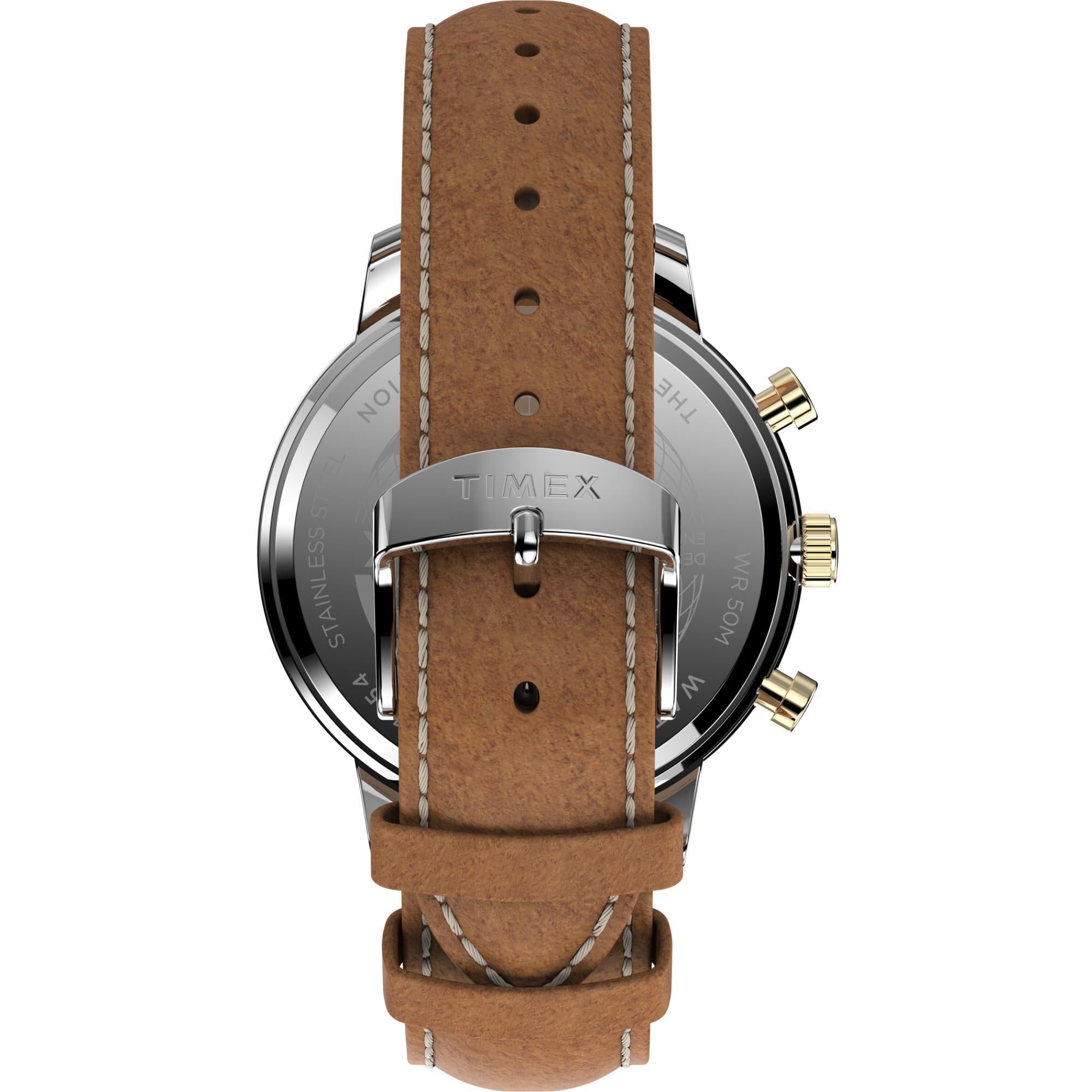 Timex Chicago Chronograph Blue Dial Tan Leather Strap Men's Watch TW2U39000
