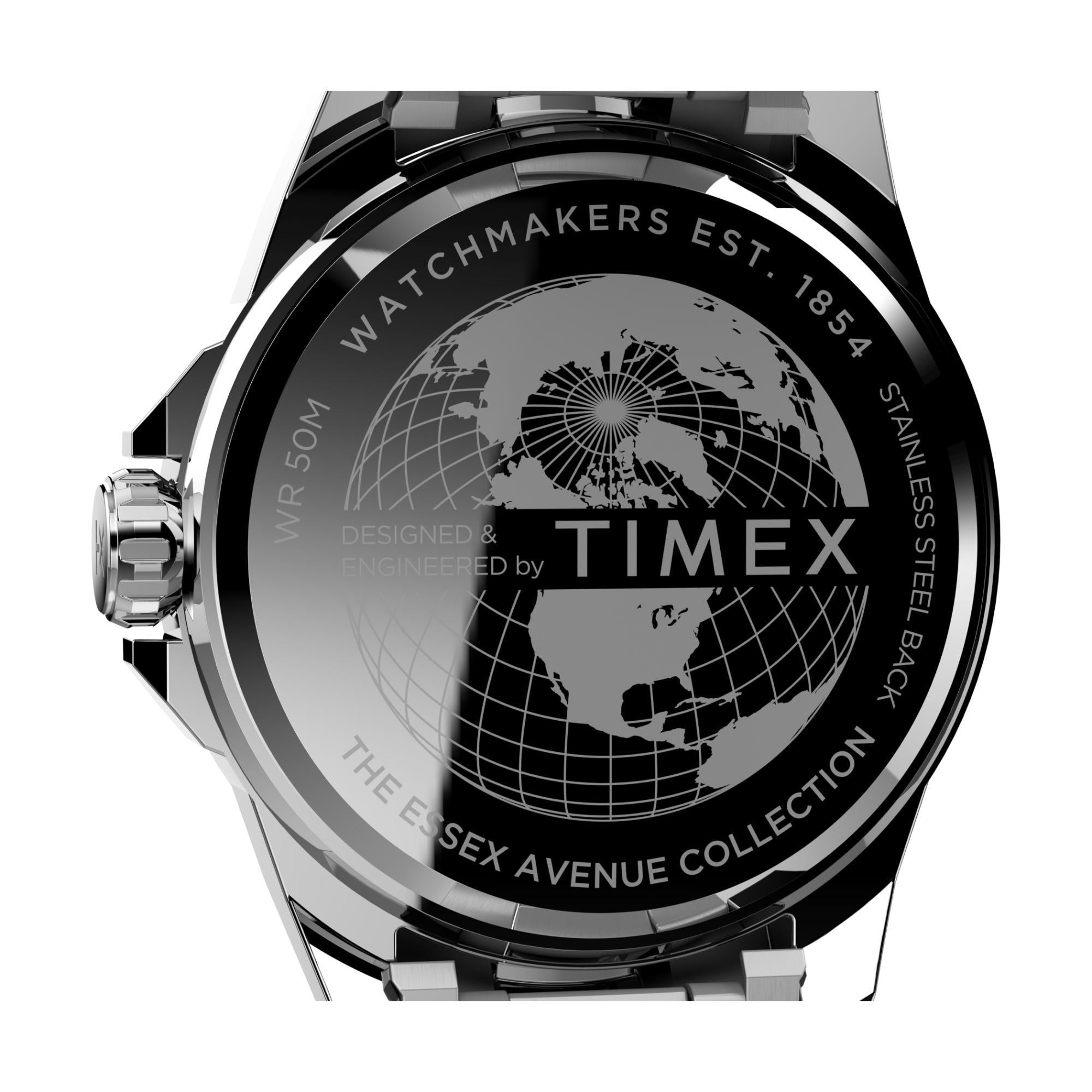 Timex Essex Ave Multifunction Silver-Tone Case Blue Dial with Stainless Steel Bracelet Men's Watch TW2V43300