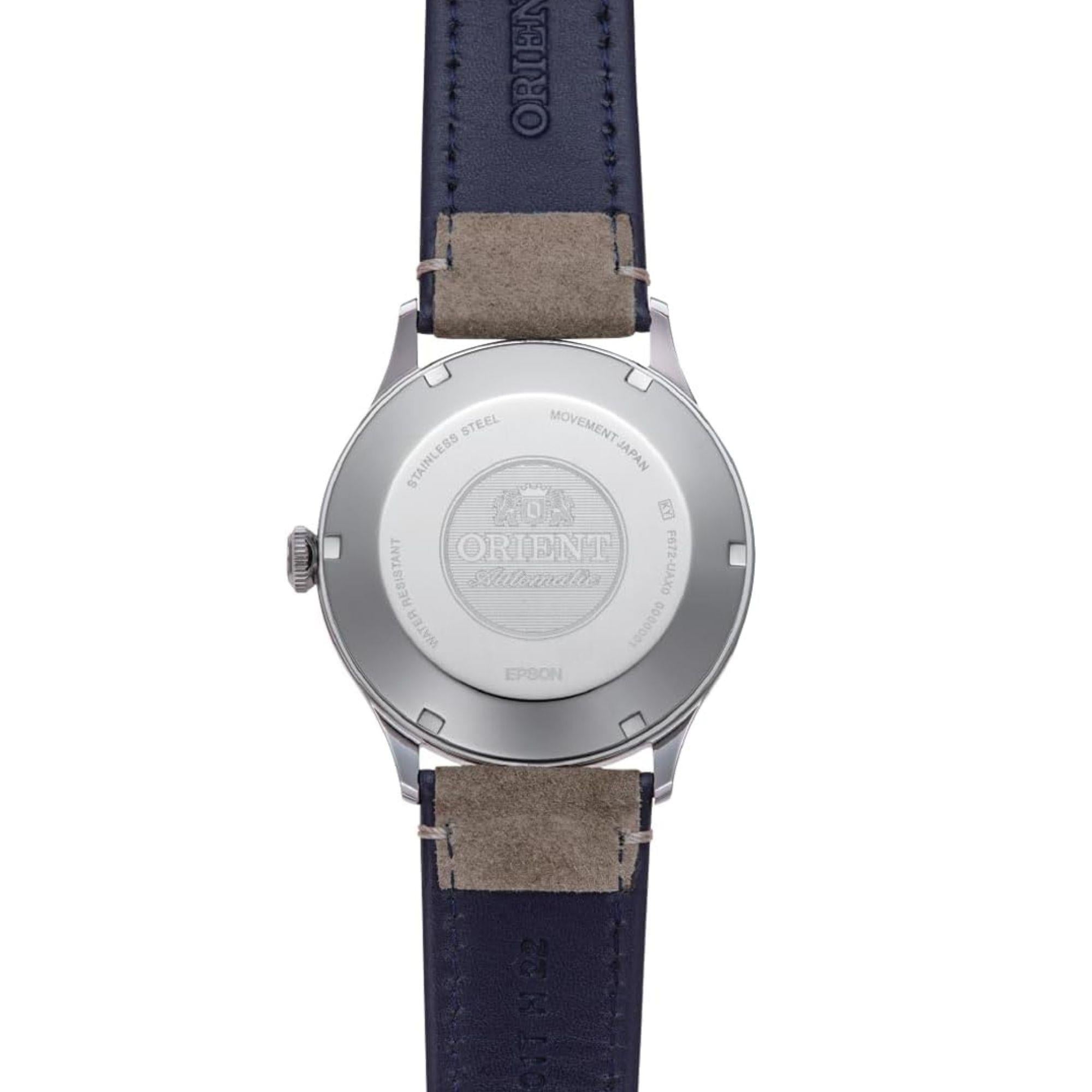 Orient Bambino RA-AC0P02L30B brown leather strap detail