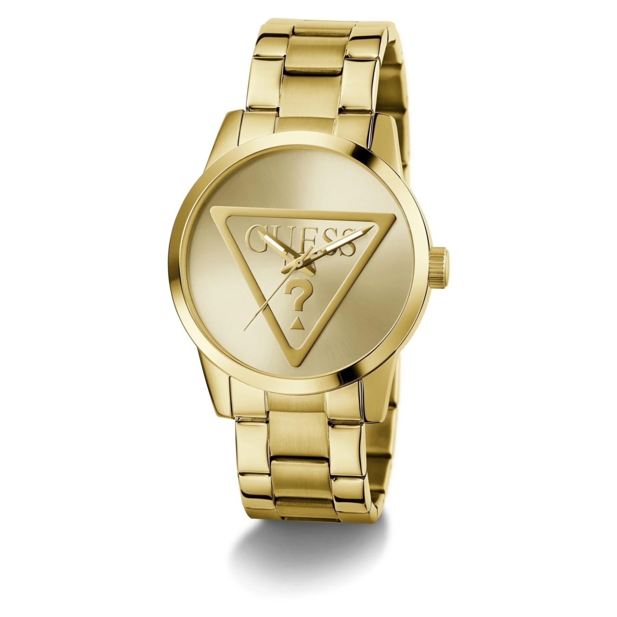 GUESS Badge Analogue Quartz Gold Dial Steel Strap Men's Watch GW0782G1