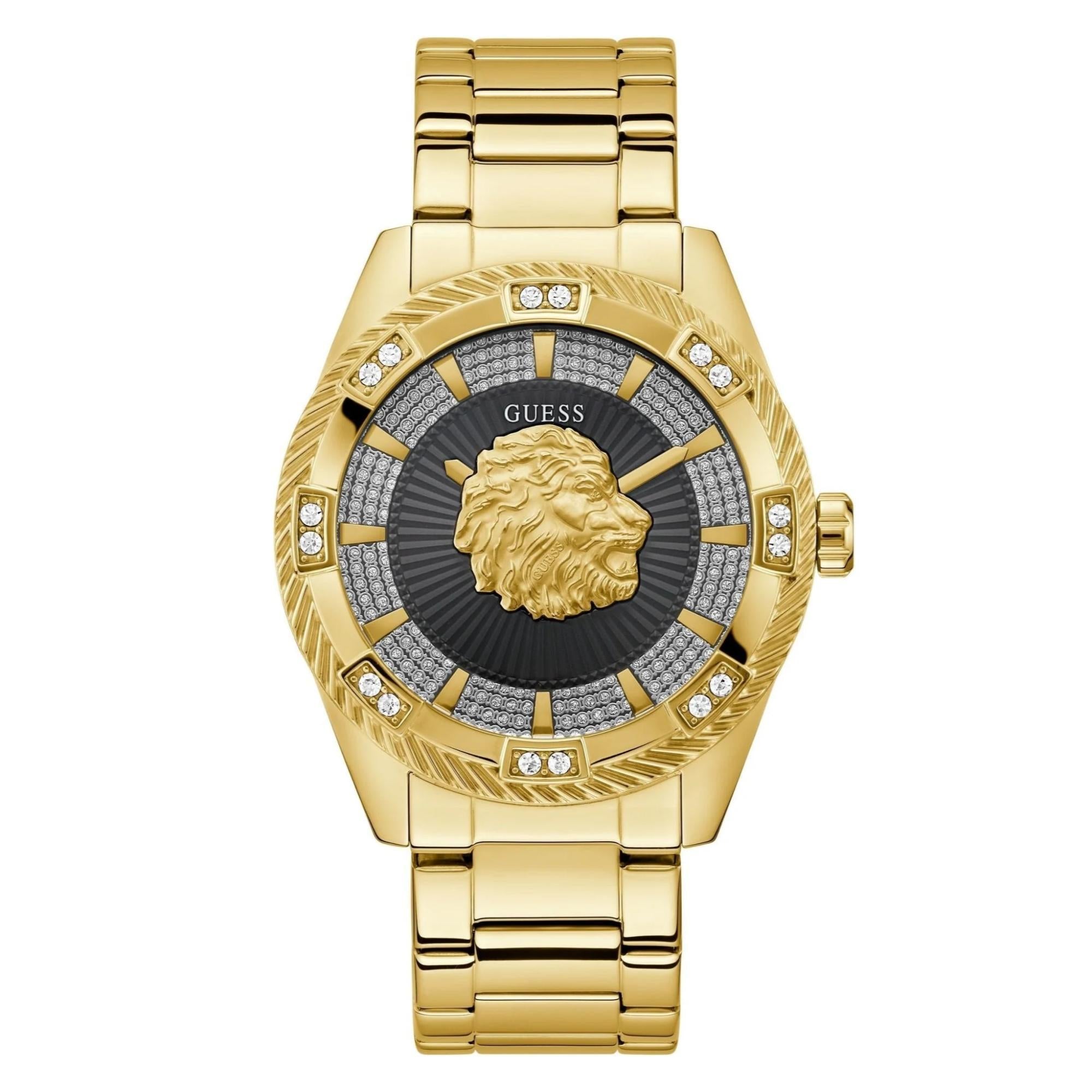 GUESS Gents Beast Gold Tone Recycled Steel with Eco-Friendly Elegance Black Dial Men's Watch GW0783G1