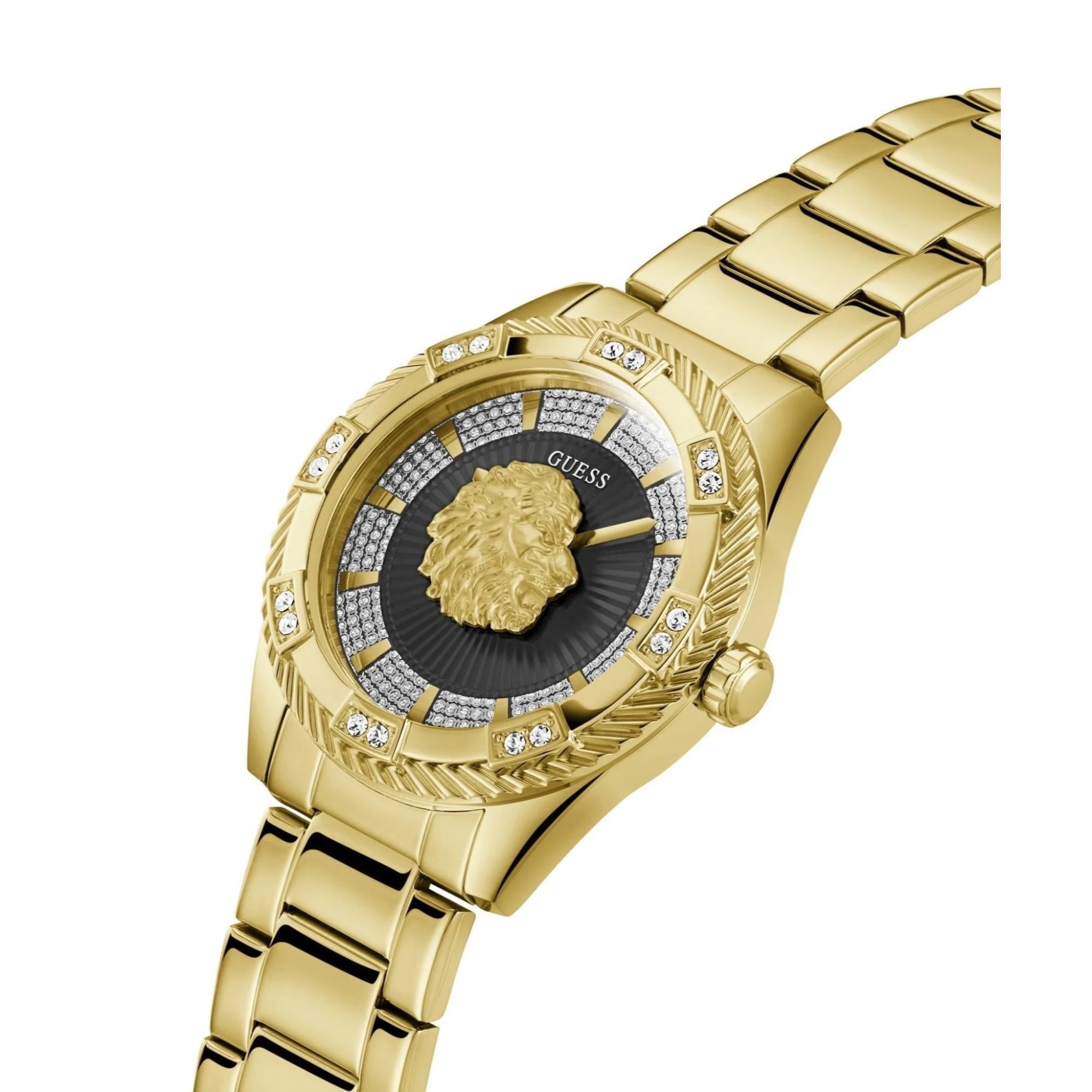 GUESS Gents Beast Gold Tone Recycled Steel with Eco-Friendly Elegance Black Dial Men's Watch GW0783G1
