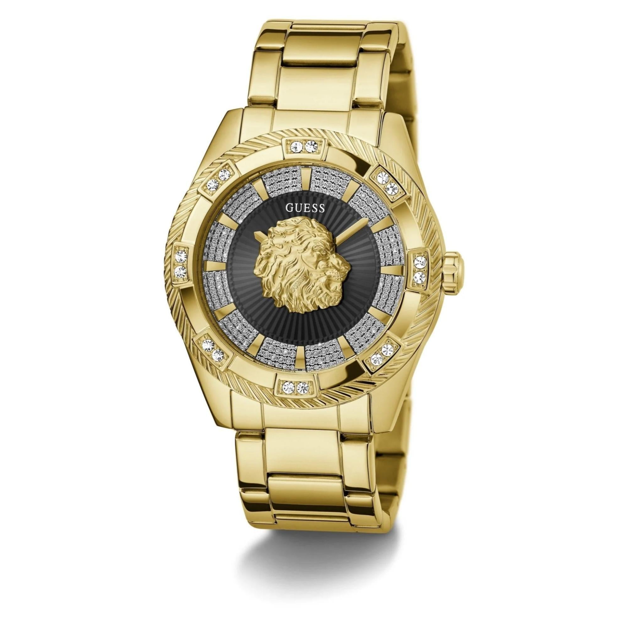 GUESS Gents Beast Gold Tone Recycled Steel with Eco-Friendly Elegance Black Dial Men's Watch GW0783G1