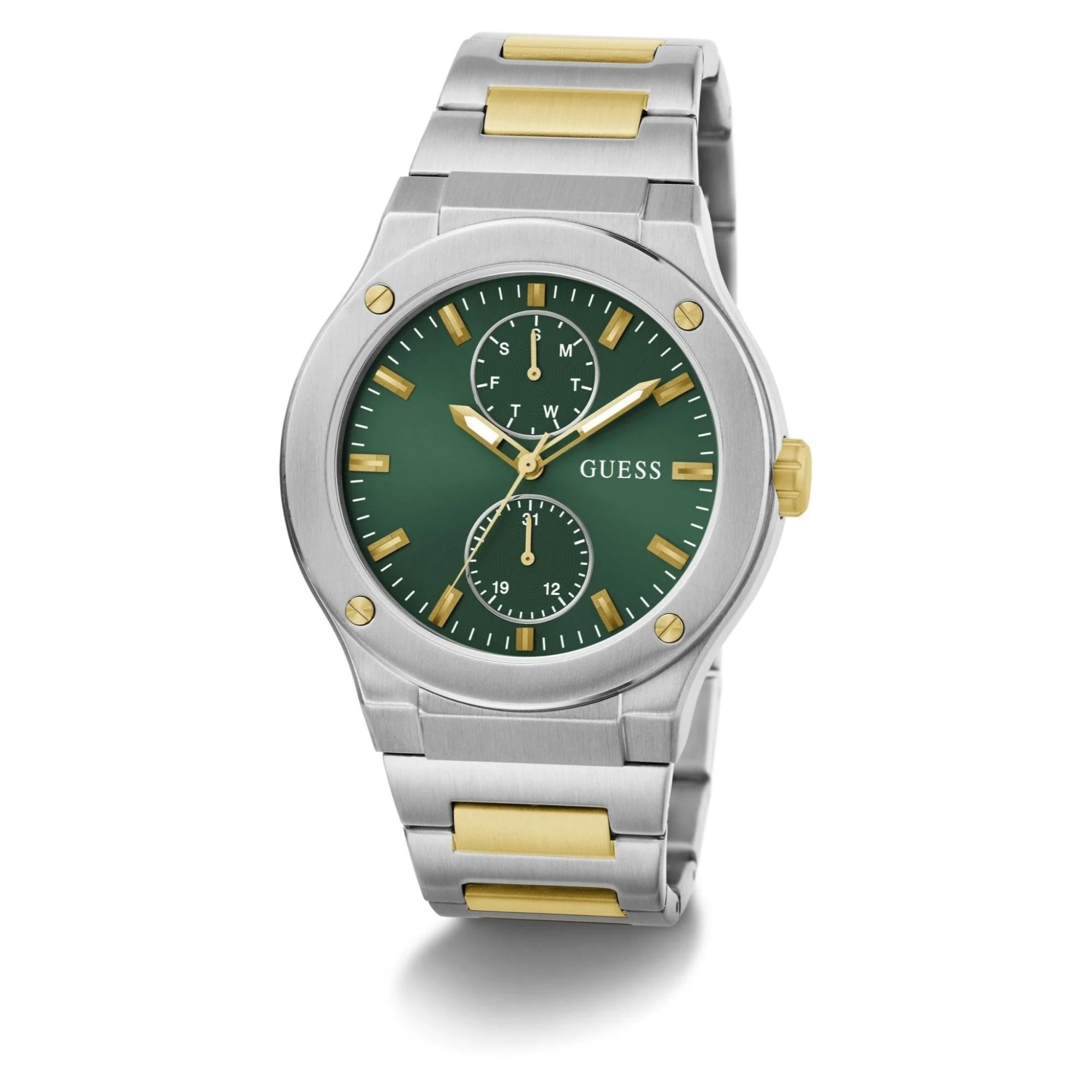 GUESS Gents Jet Silver Tone Stainless Steel Analog Green Dial Men's Watch GW0795G1