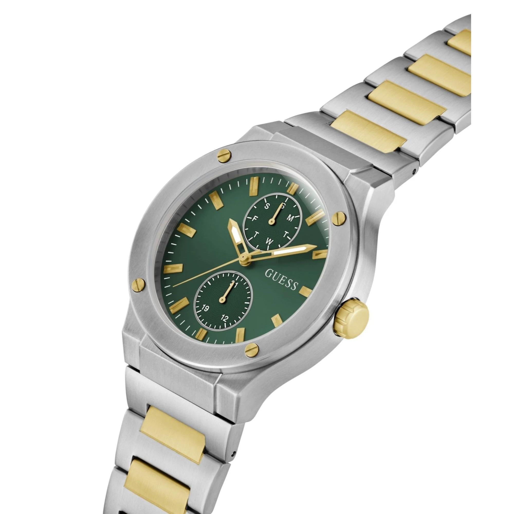 GUESS Gents Jet Silver Tone Stainless Steel Analog Green Dial Men's Watch GW0795G1
