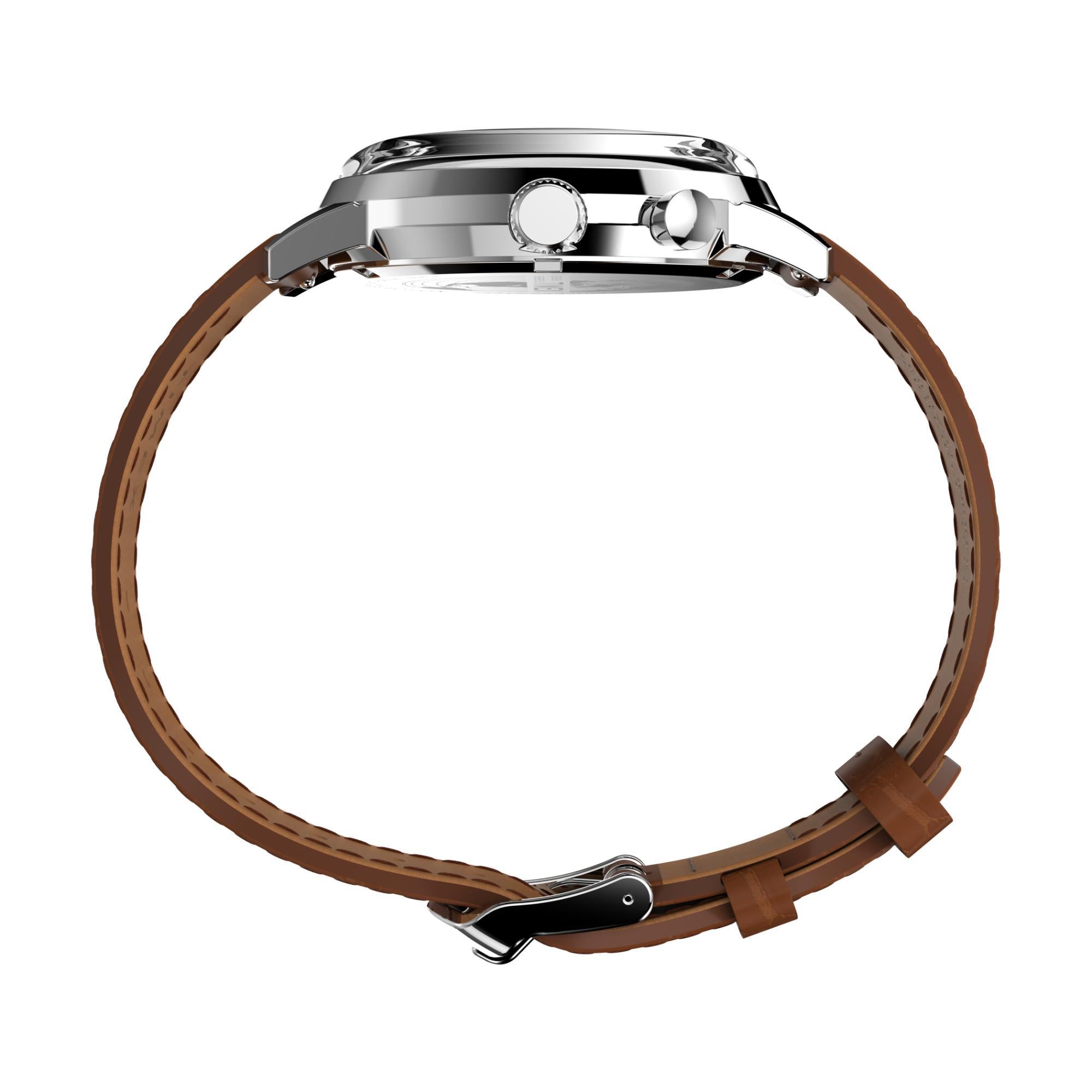 Timex Marlin Quartz Moon Phase Stainless Steel Case Green Dial Brown Leather Strap Men’s Watch TW2W51000