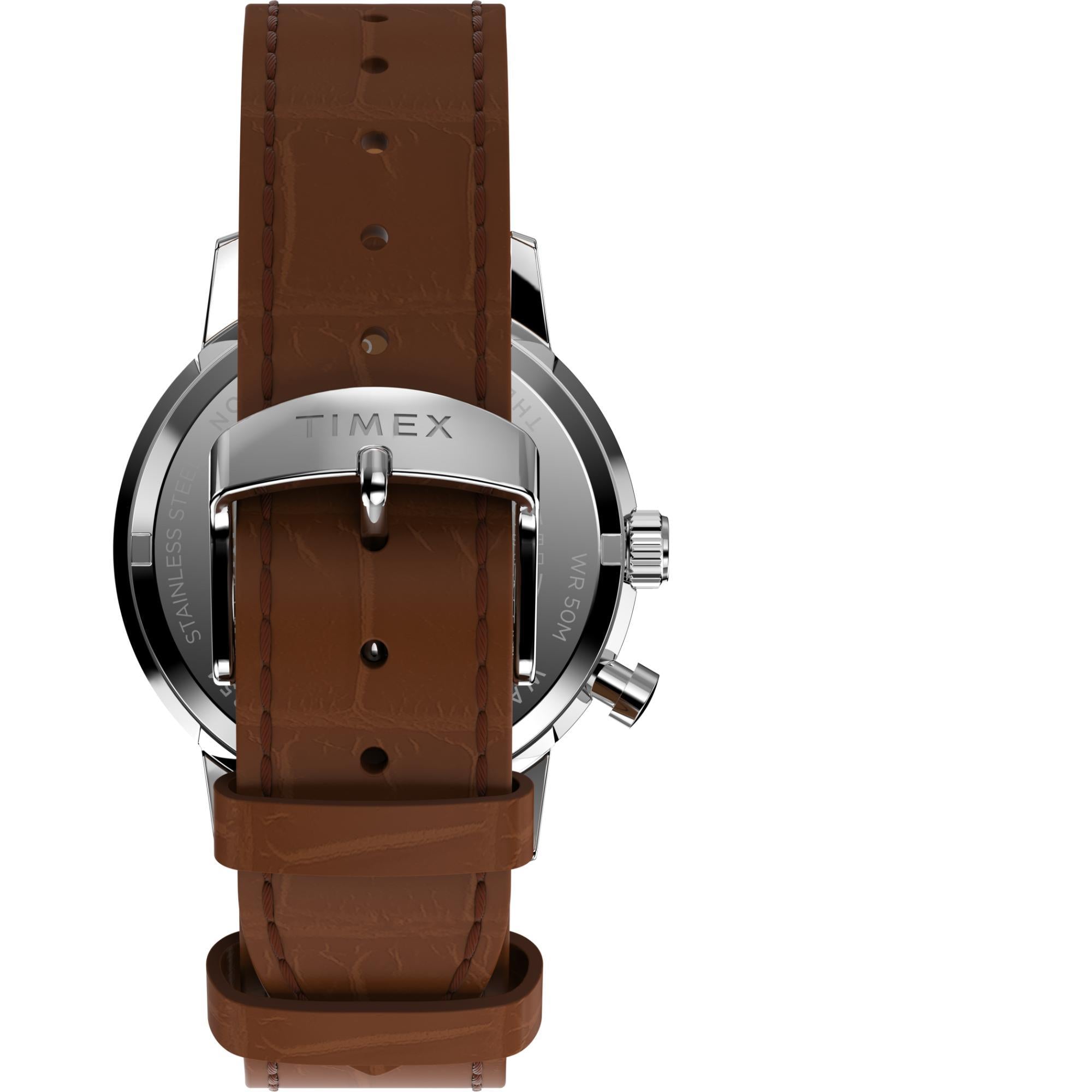 Timex Marlin Quartz Moon Phase Stainless Steel Case Green Dial Brown Leather Strap Men’s Watch TW2W51000