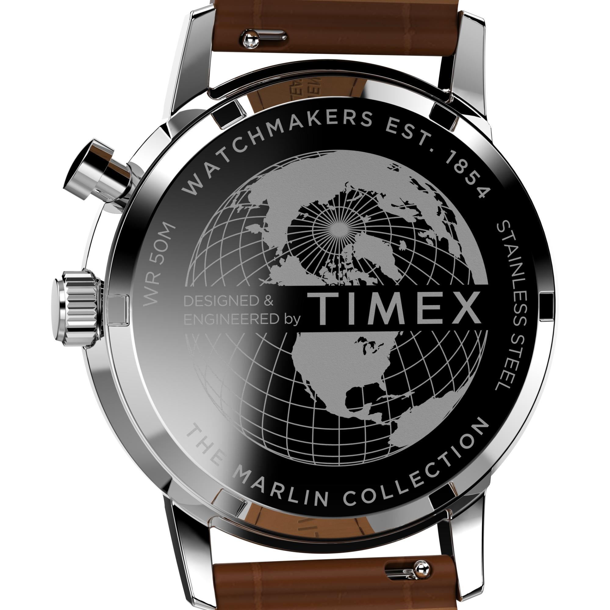 Timex Marlin Quartz Moon Phase Stainless Steel Case Green Dial Brown Leather Strap Men’s Watch TW2W51000