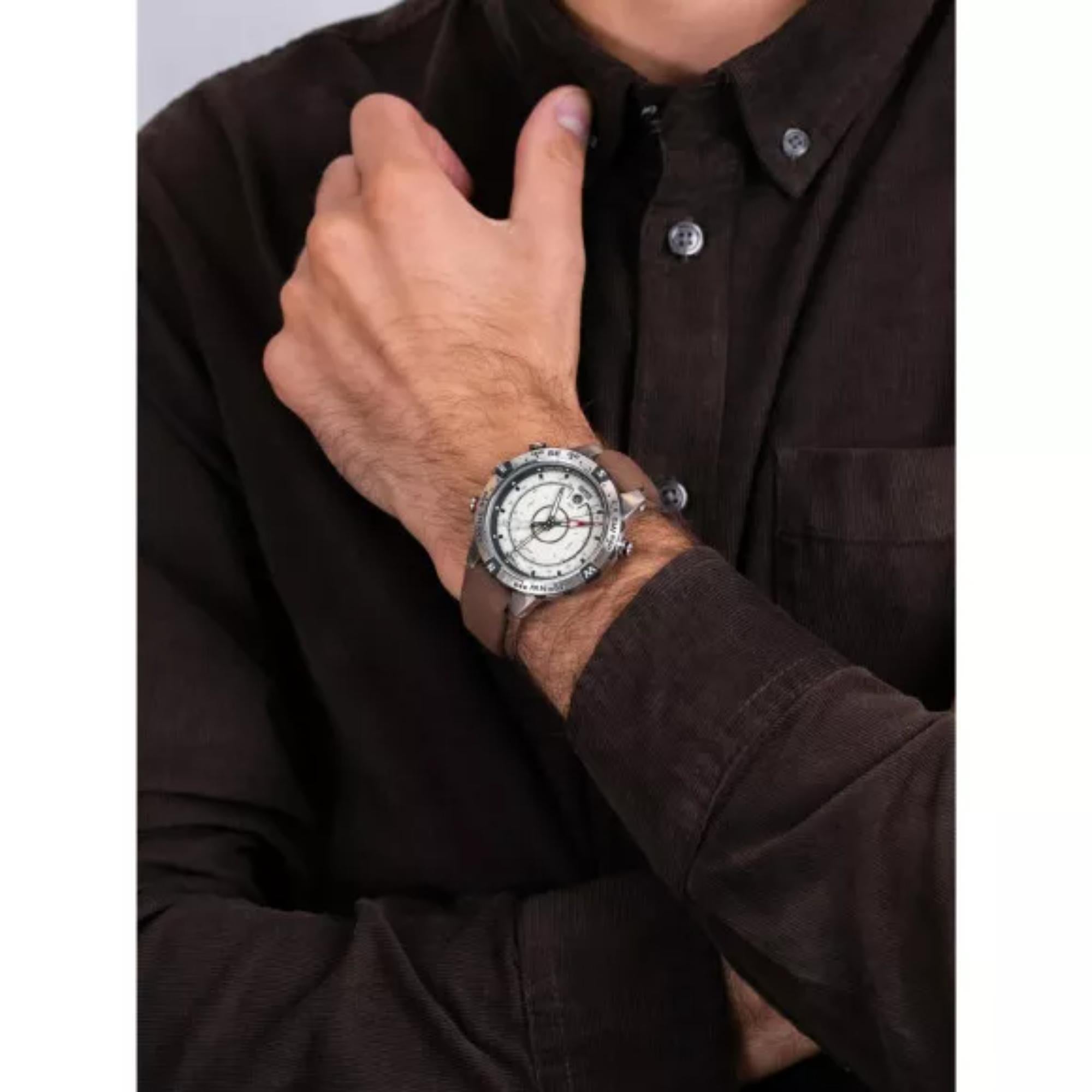 Timex IQ Tide Temp Compass Cream Dial Brown Leather Strap Men’s Watch T2N721