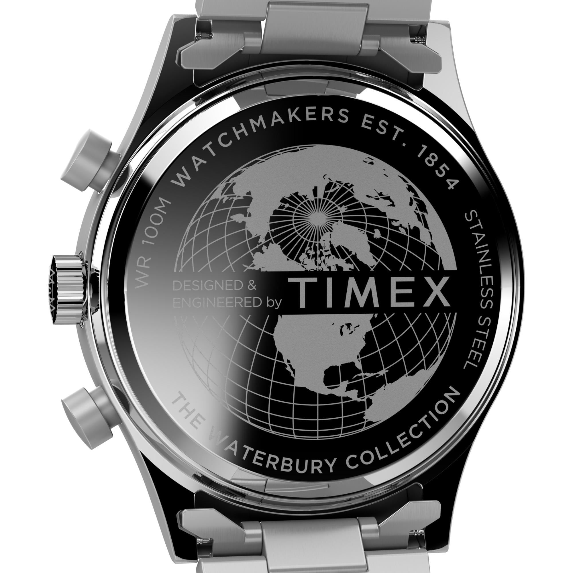 Timex Waterbury Traditional Fly-Back Chronograph Black Dial Steel Strap Men’s Watch TW2W47800