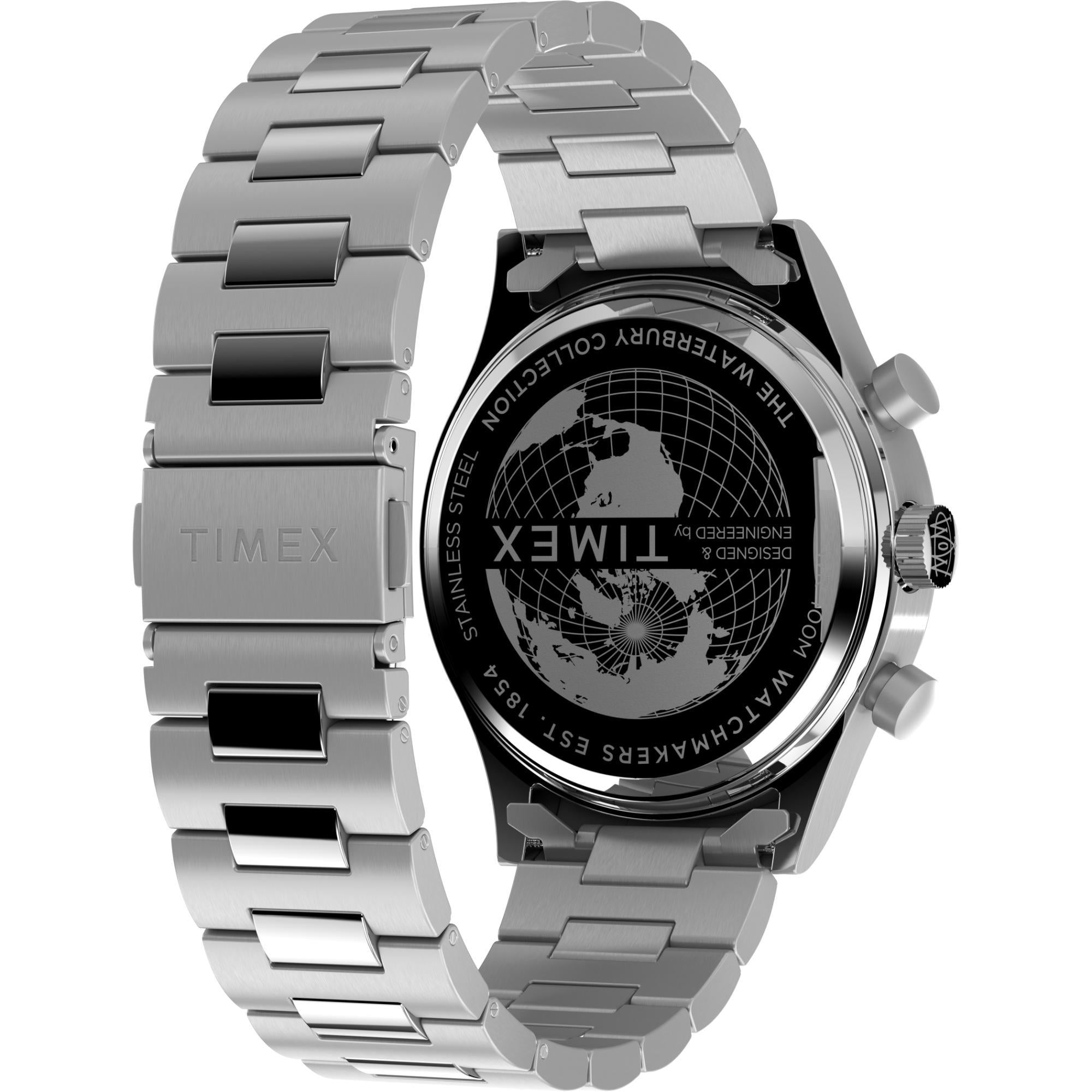 Timex Waterbury Traditional Fly-Back Chronograph Black Dial Steel Strap Men’s Watch TW2W47800