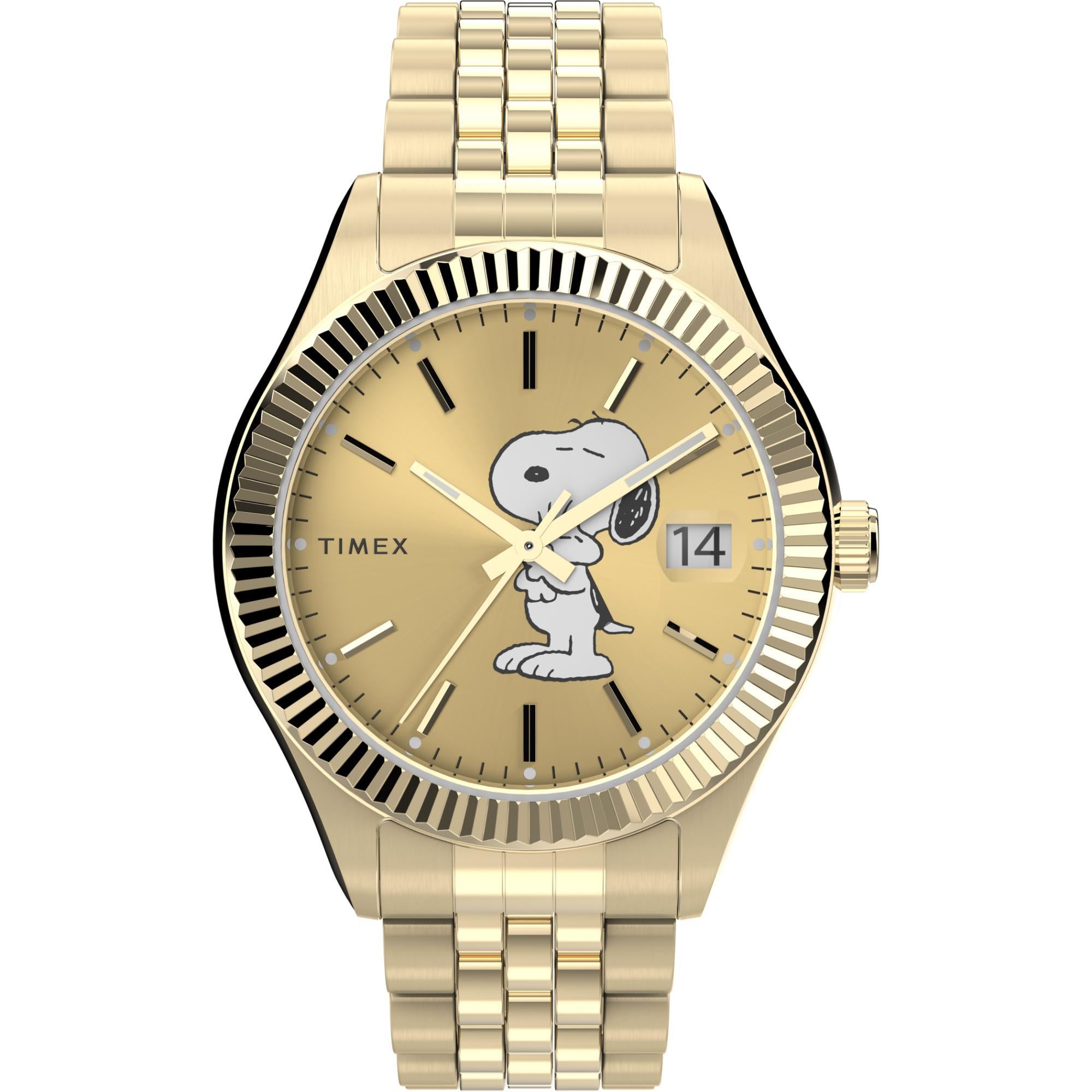 Timex Peanuts x Waterbury Legacy Gold-Tone Case and Bracelet Snoopy & Woodstock Watch TW2V47300