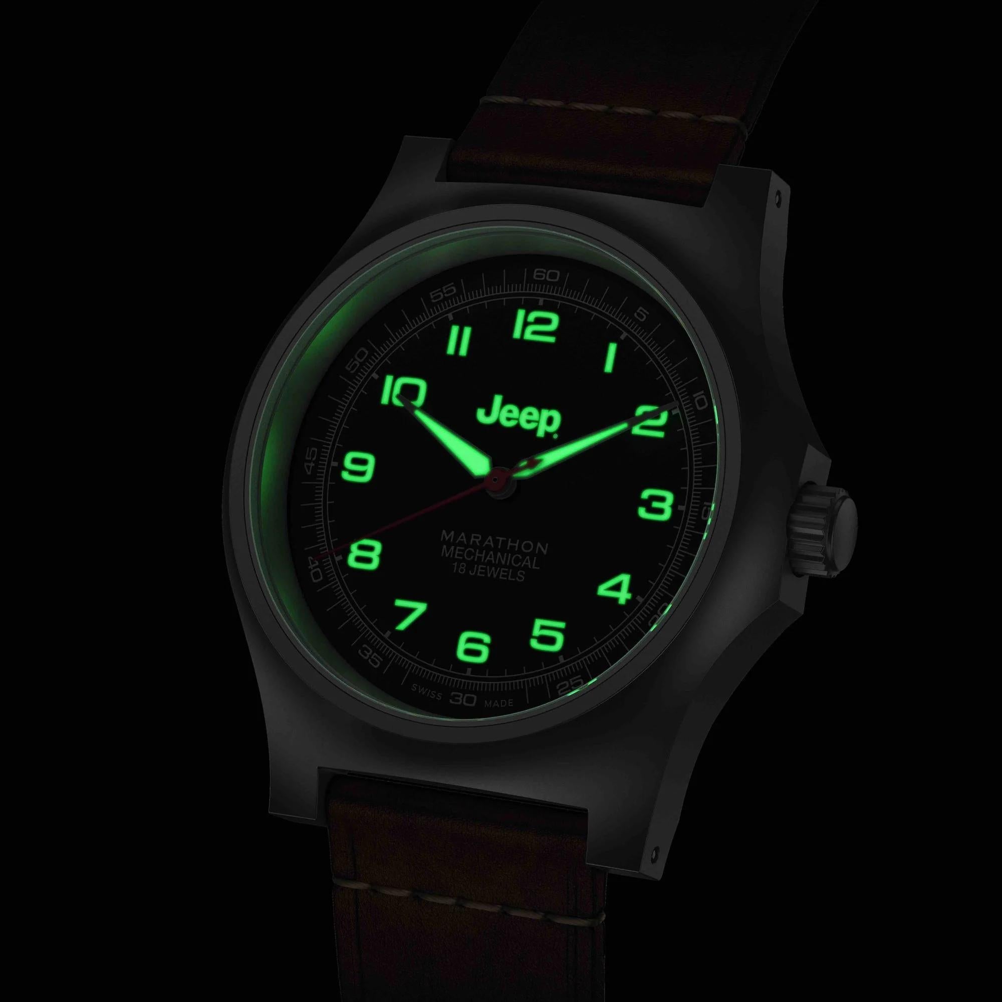 Marathon Jeep® Willys Officer's Mechanical Stainless Steel Black Dial Men's Watch (SSGPM) WW194033SS-4001