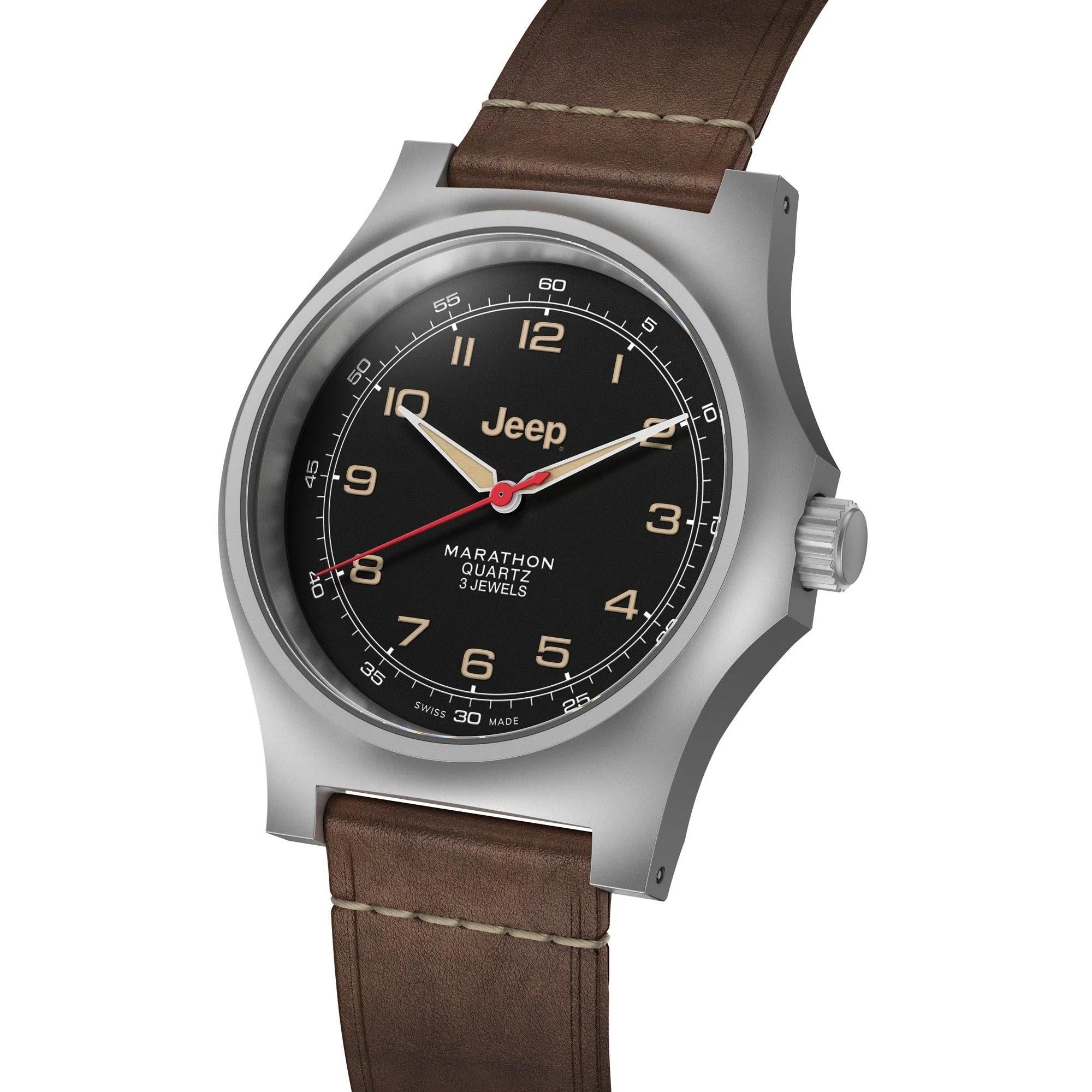 Marathon Jeep® Willys Officer's Quartz Stainless Steel Black Dial Men's Watch (SSGPQ) WW194034SS-4001