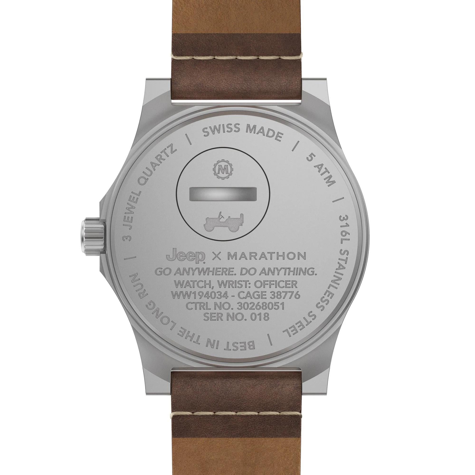 Marathon Jeep® Willys Officer's Quartz Stainless Steel Black Dial Men's Watch (SSGPQ) WW194034SS-4001