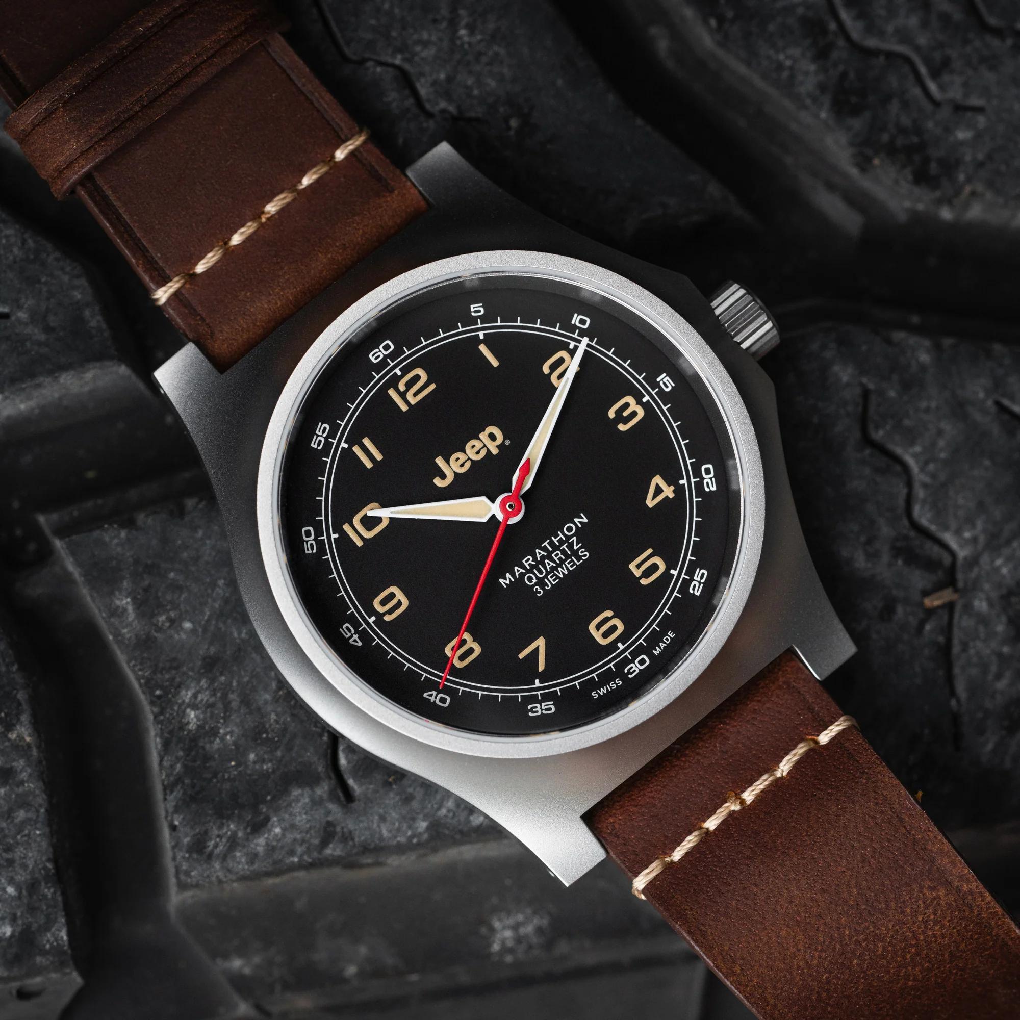 Marathon Jeep® Willys Officer's Quartz Stainless Steel Black Dial Men's Watch (SSGPQ) WW194034SS-4001