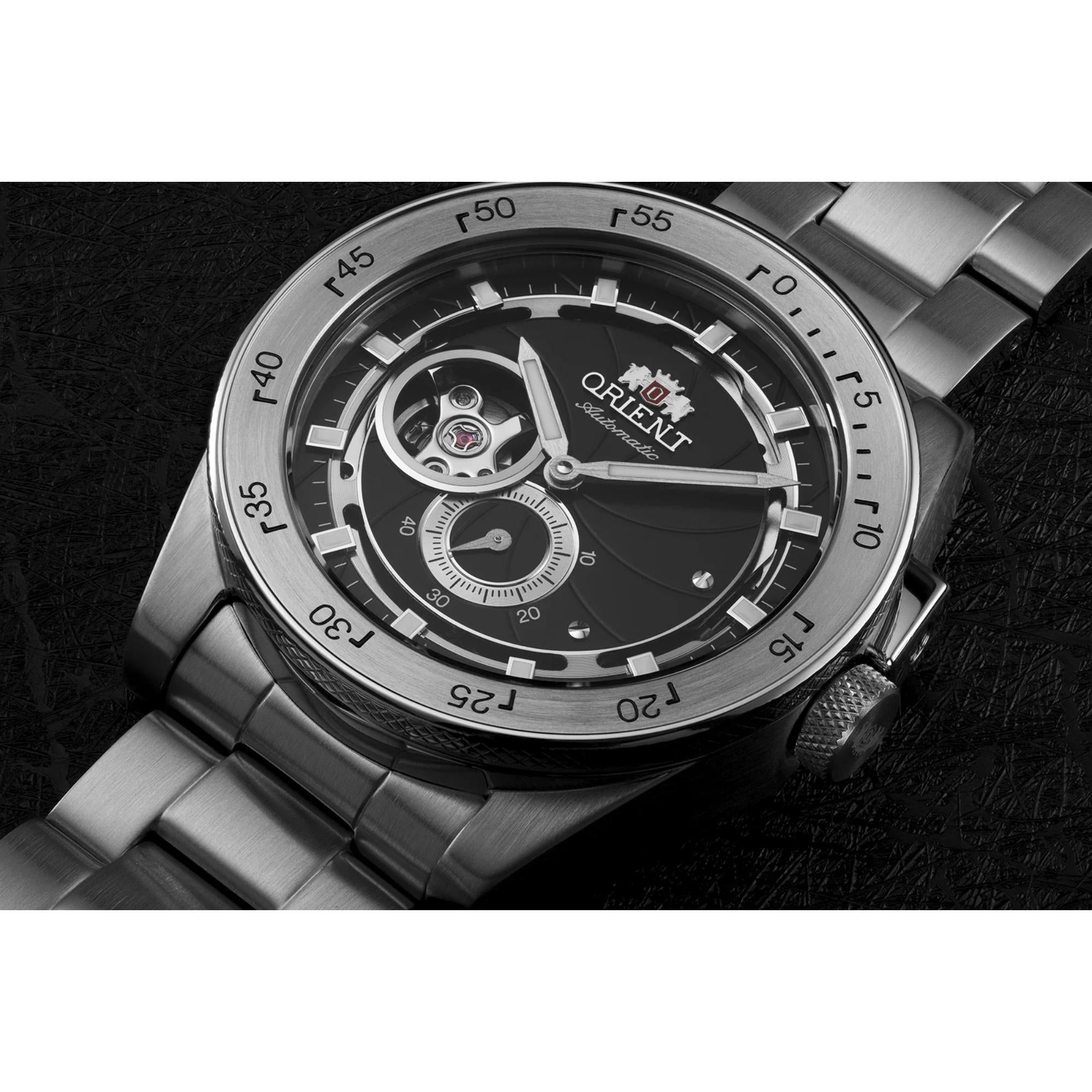 Orient Retro 41mm Future Camera Revival Black Dial Steel Mens Automatic Watch RA-AR0201B10B