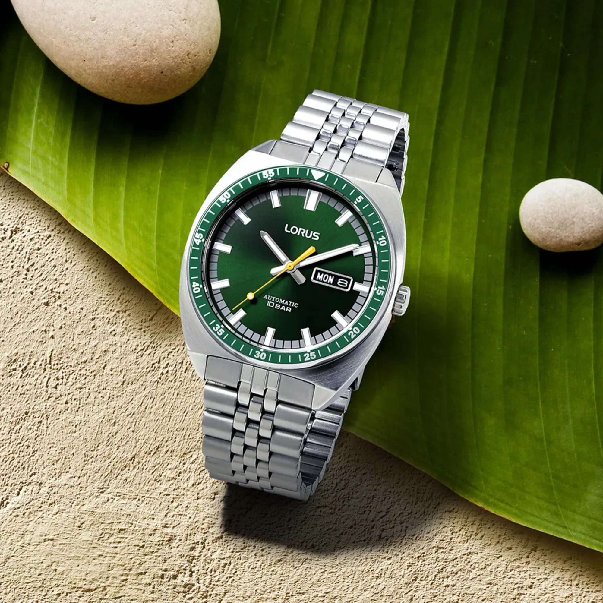 Lorus Sports Automatic Green Sunray Dial Stainless Steel Men’s Watch RL443BX9
