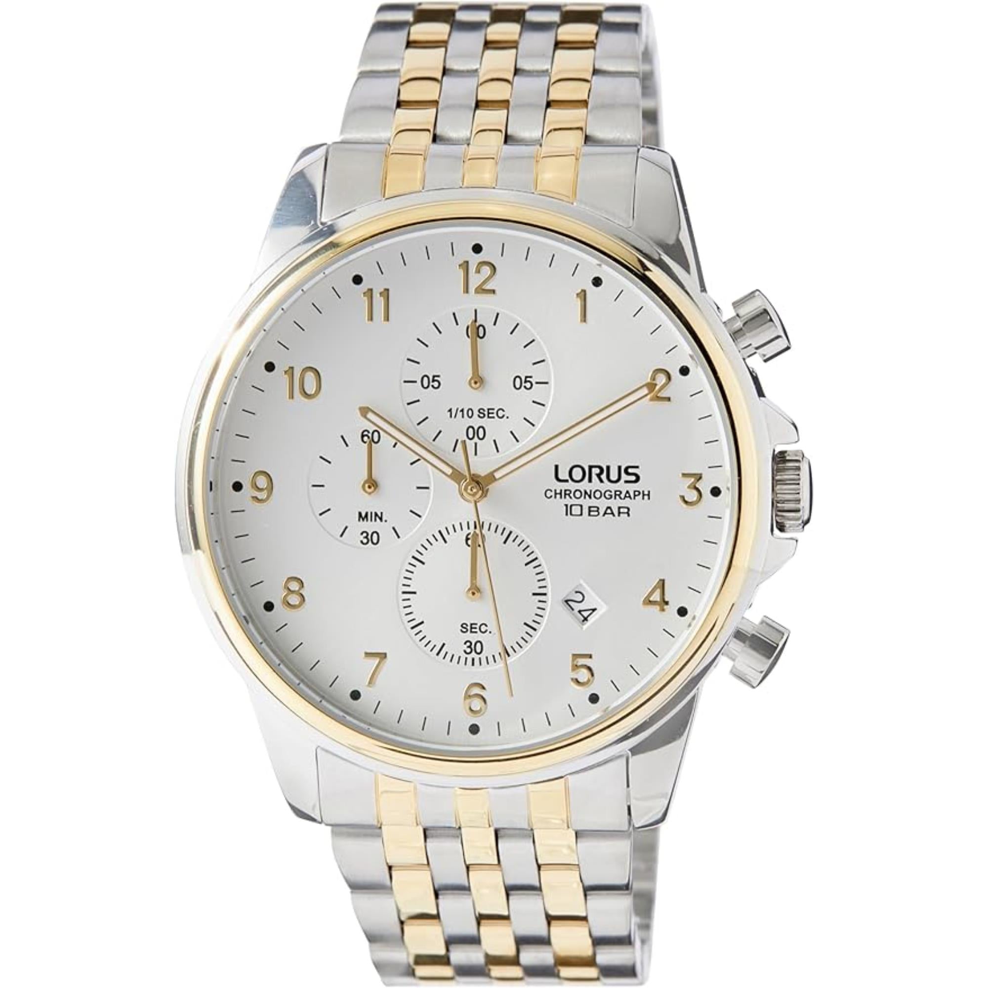 Lorus Sports Chronograph Two-Tone Bracelet White Sunray Dial Men's Watch RM338JX9