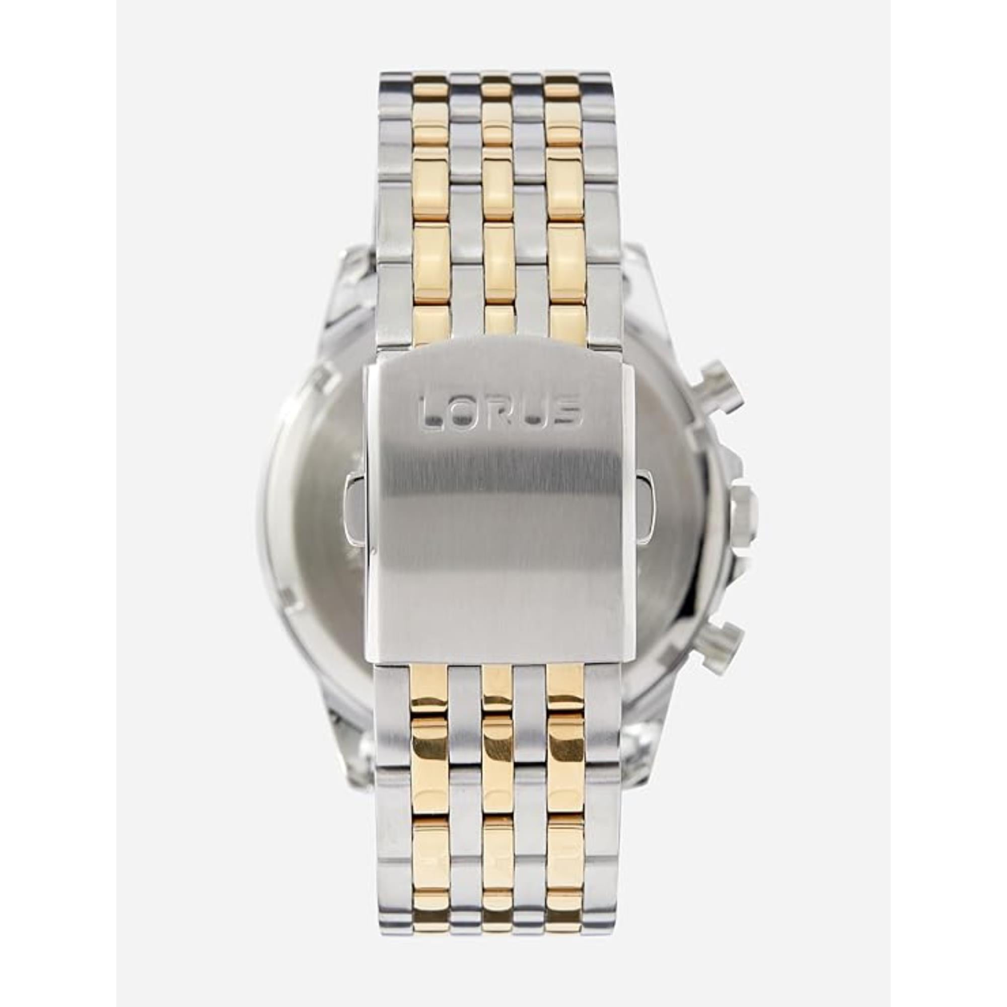 Lorus Sports Chronograph Two-Tone Bracelet White Sunray Dial Men's Watch RM338JX9