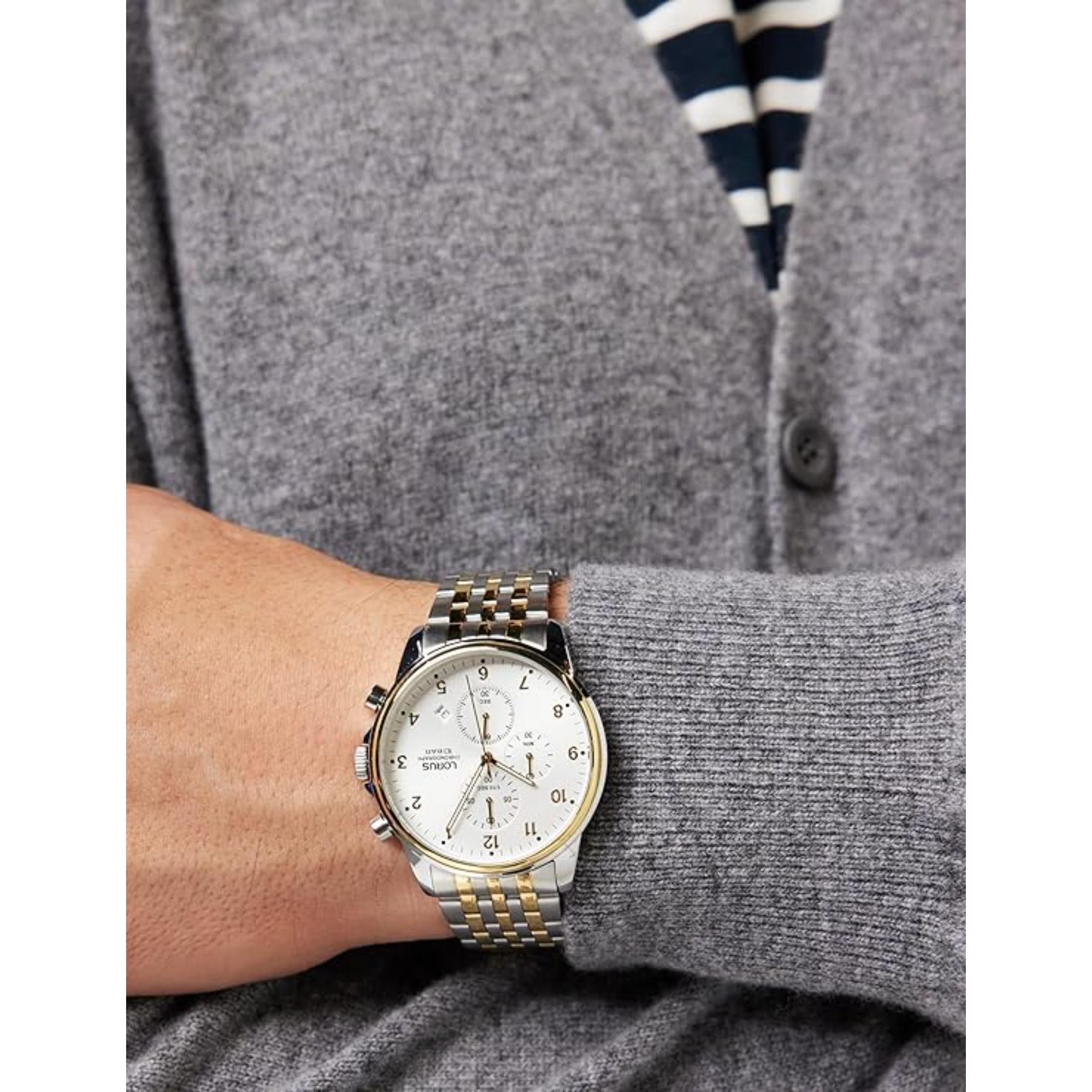 Lorus Sports Chronograph Two-Tone Bracelet White Sunray Dial Men's Watch RM338JX9