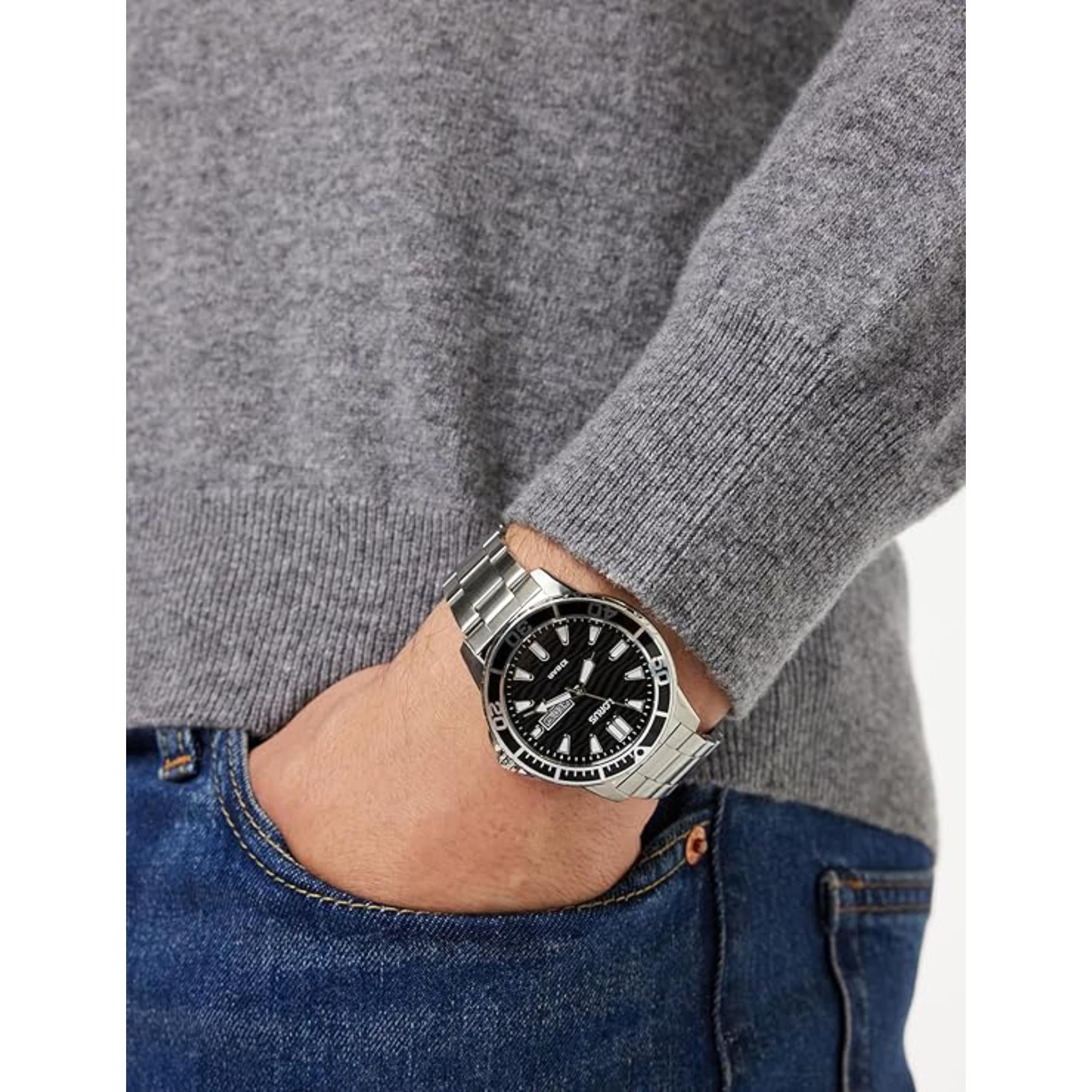 Lorus Quartz Black Dial Steel Strap Men's Watch RH355AX9