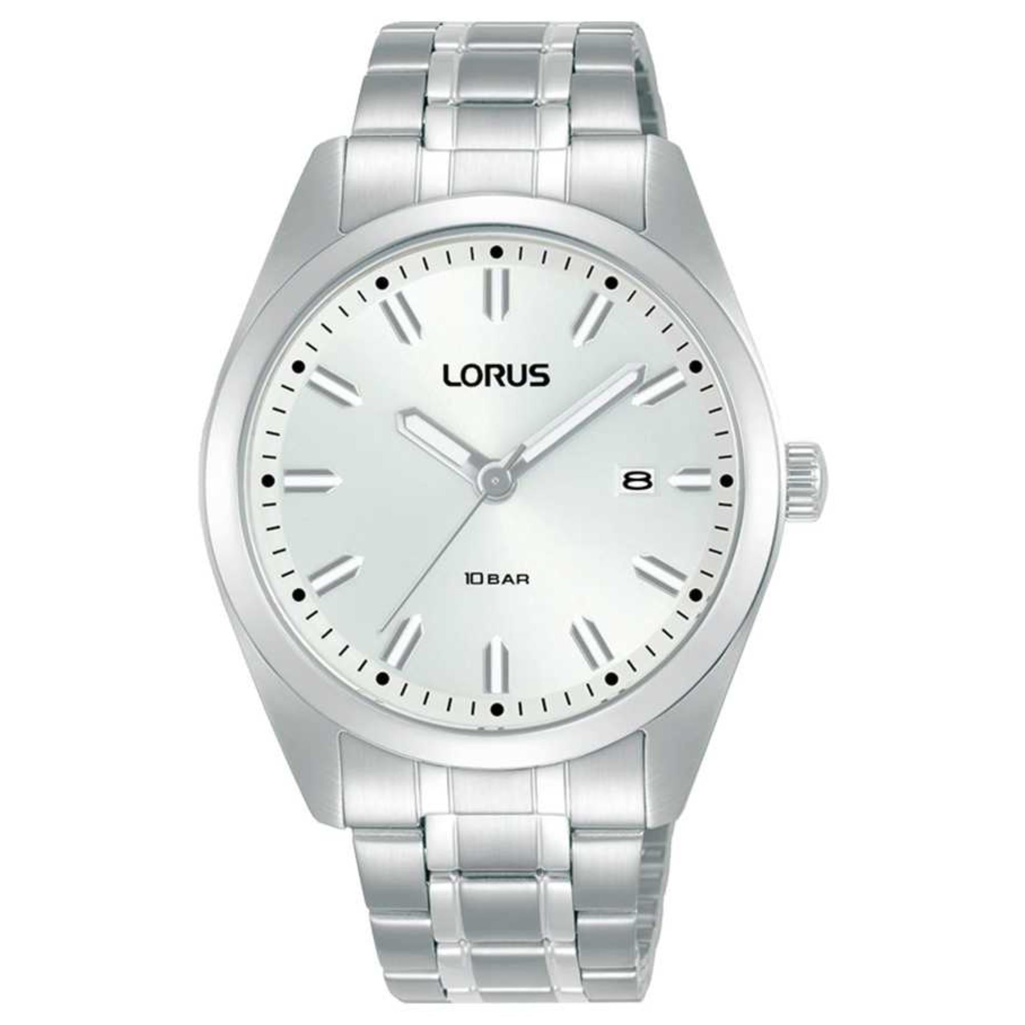 Lorus Sports Date Stainless Steel White Sunray Dial Men's Watch RH977PX9