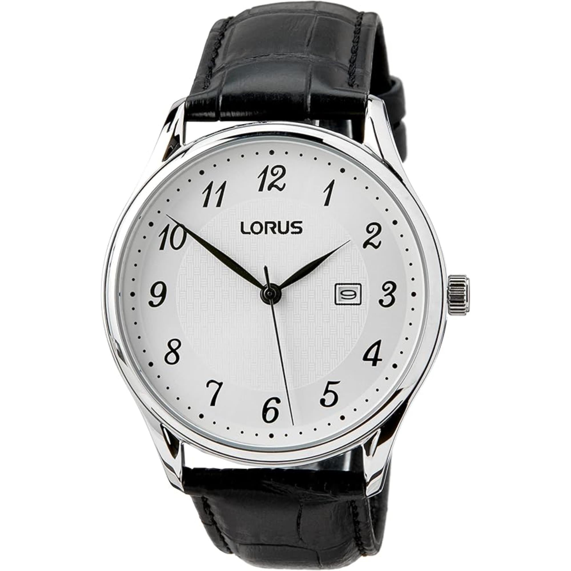 Lorus Classic Date Men's Watch with White Sunray Dial and Black Leather Strap RH913PX9 (42.2mm)