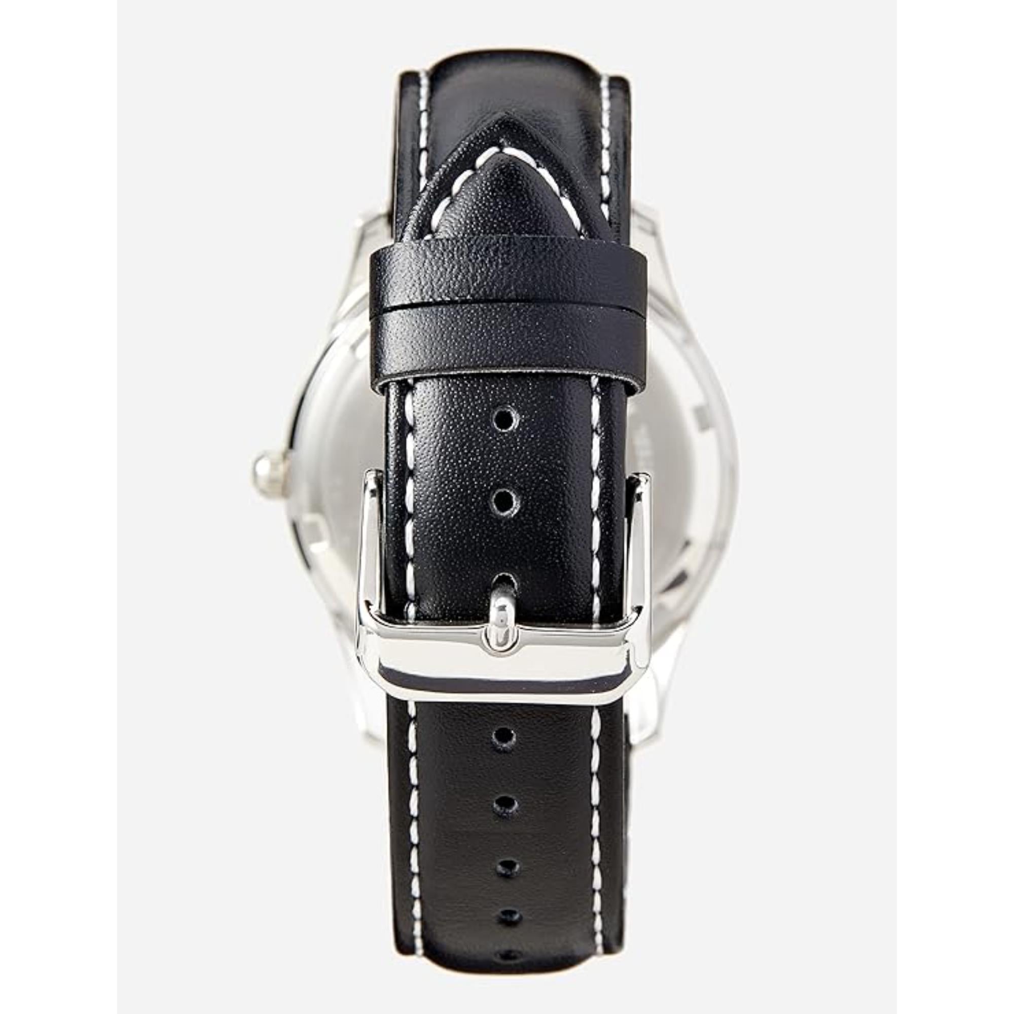 Lorus Black Leather Analogue Quartz Black Dial Men's Watch RXN79DX9