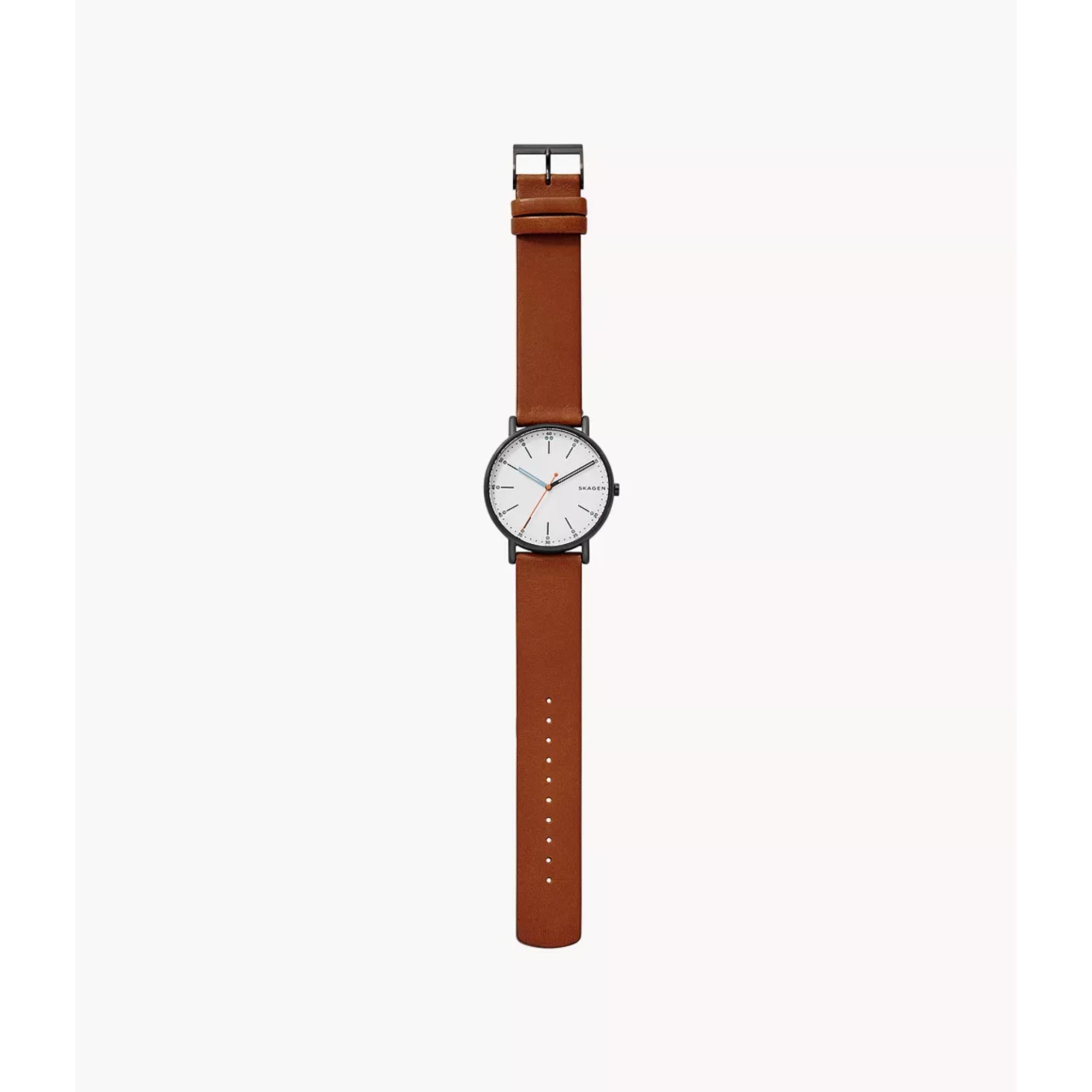 Skagen Signatur Brown Leather Strap White Dial Men’s Watch SKW6374
