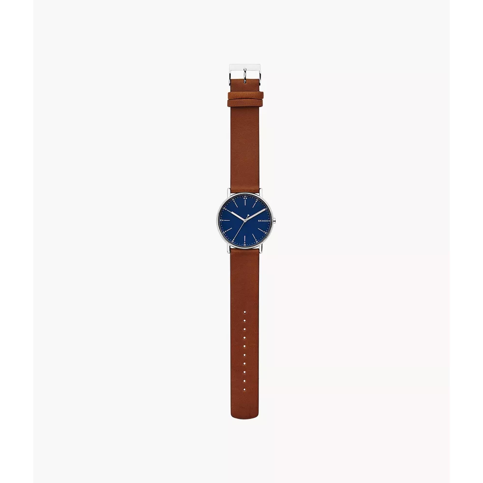 Skagen Signatur Medium Brown Leather Strap Deep Ocean Dial Men’s Watch SKW6355
