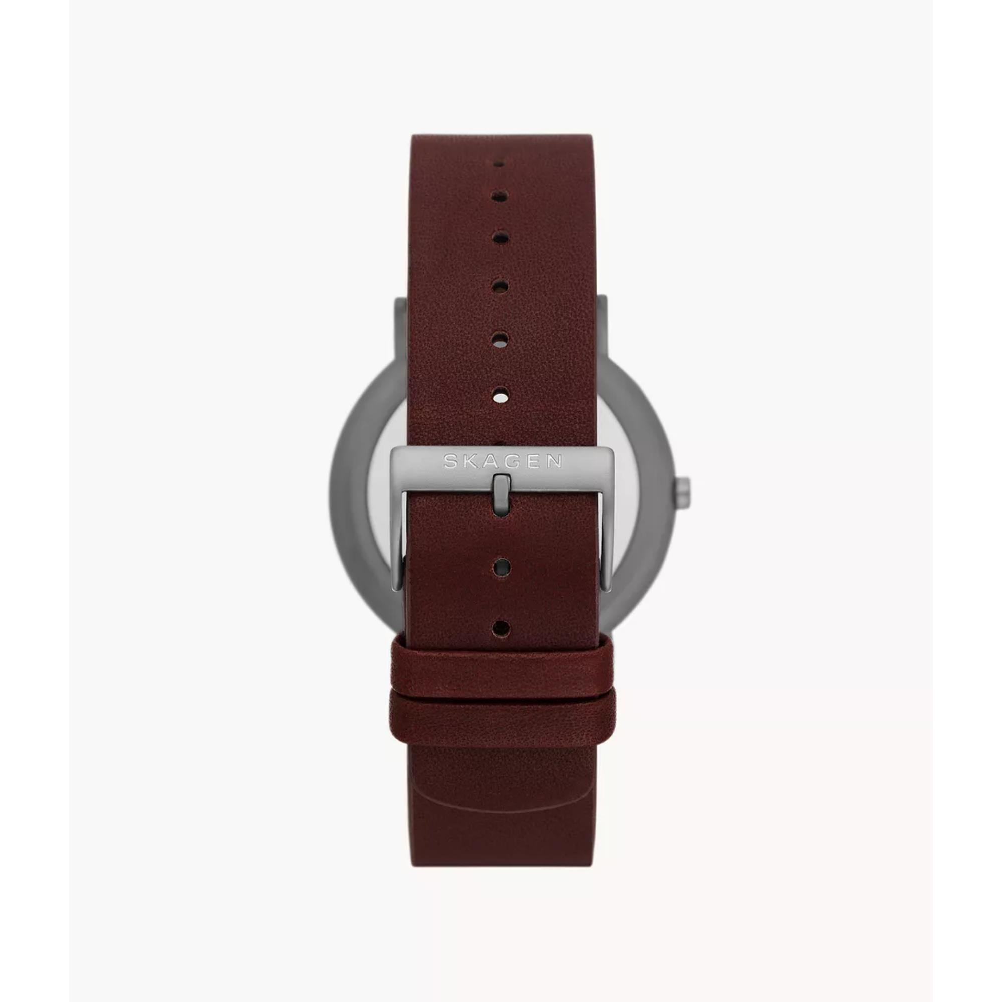 Skagen Signatur Cherry Wood Leather Strap Black Dial Men’s Watch SKW6860